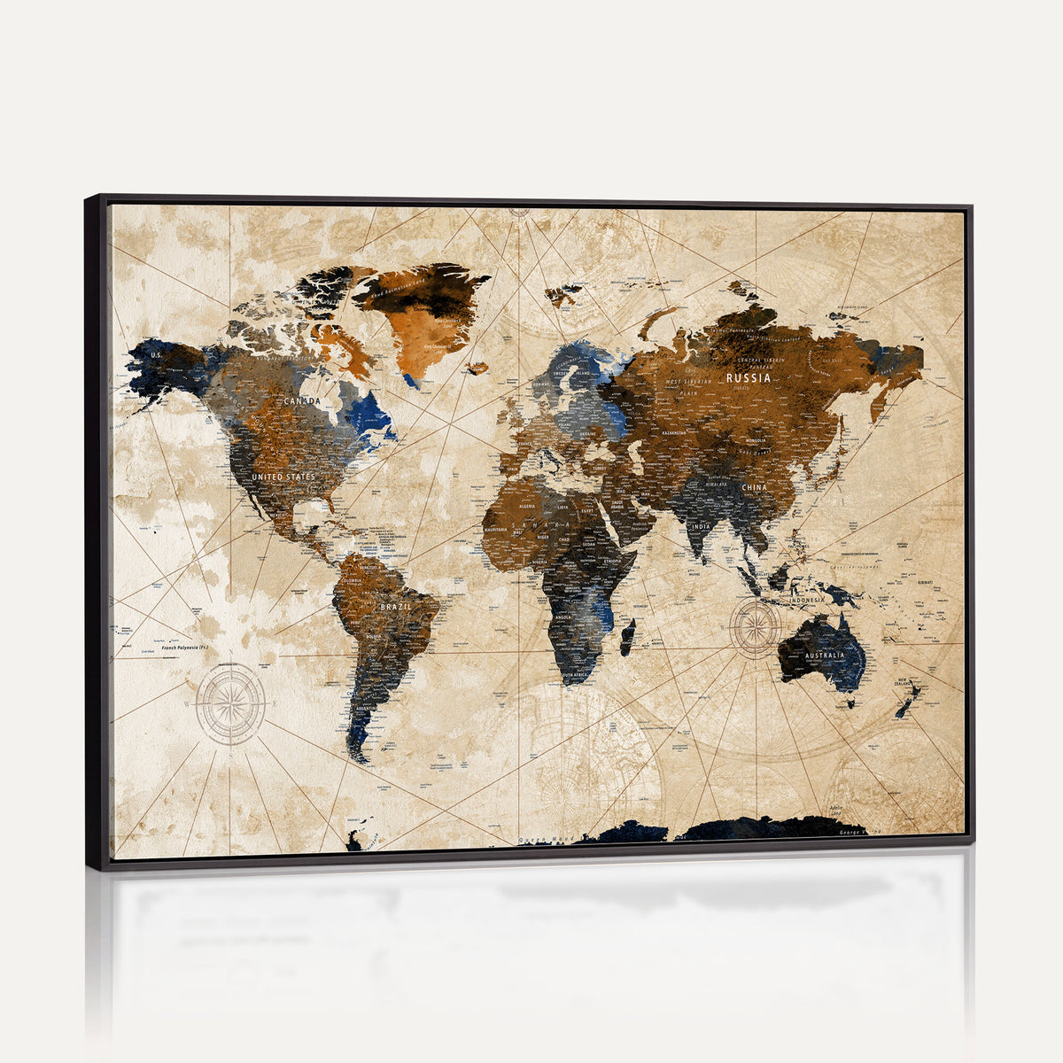 15727090-MGV-CV-36X24 - World Map Wall Art Canvas Print, Modern Decorative Framed Map Artwork Prints for Living Room, Office, Bedroom Wall Decor