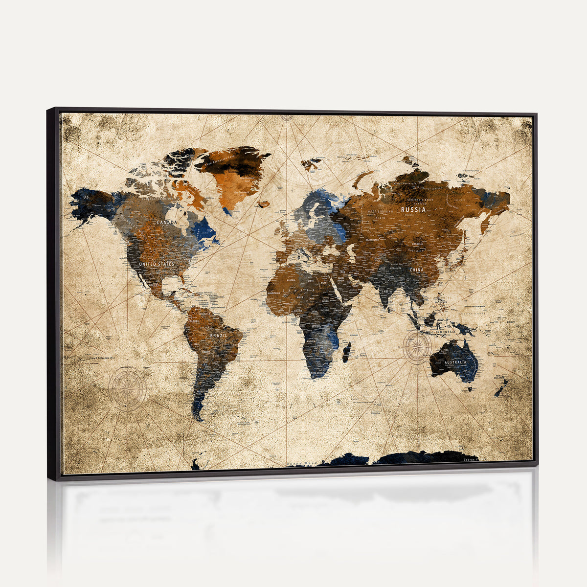 27163414-MGV-CV-36X24 - World Map Wall Art – Rustic Earth Tone Canvas Print, Antique