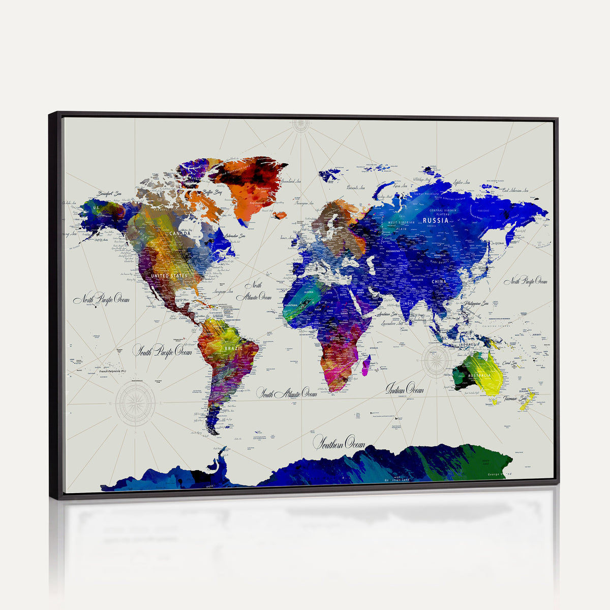 49670038-MGV-CV-36X24 - World Map Wall Art Canvas Print, Modern Decorative Framed Map Artwork Prints for Living Room, Office, Bedroom Wall Decor