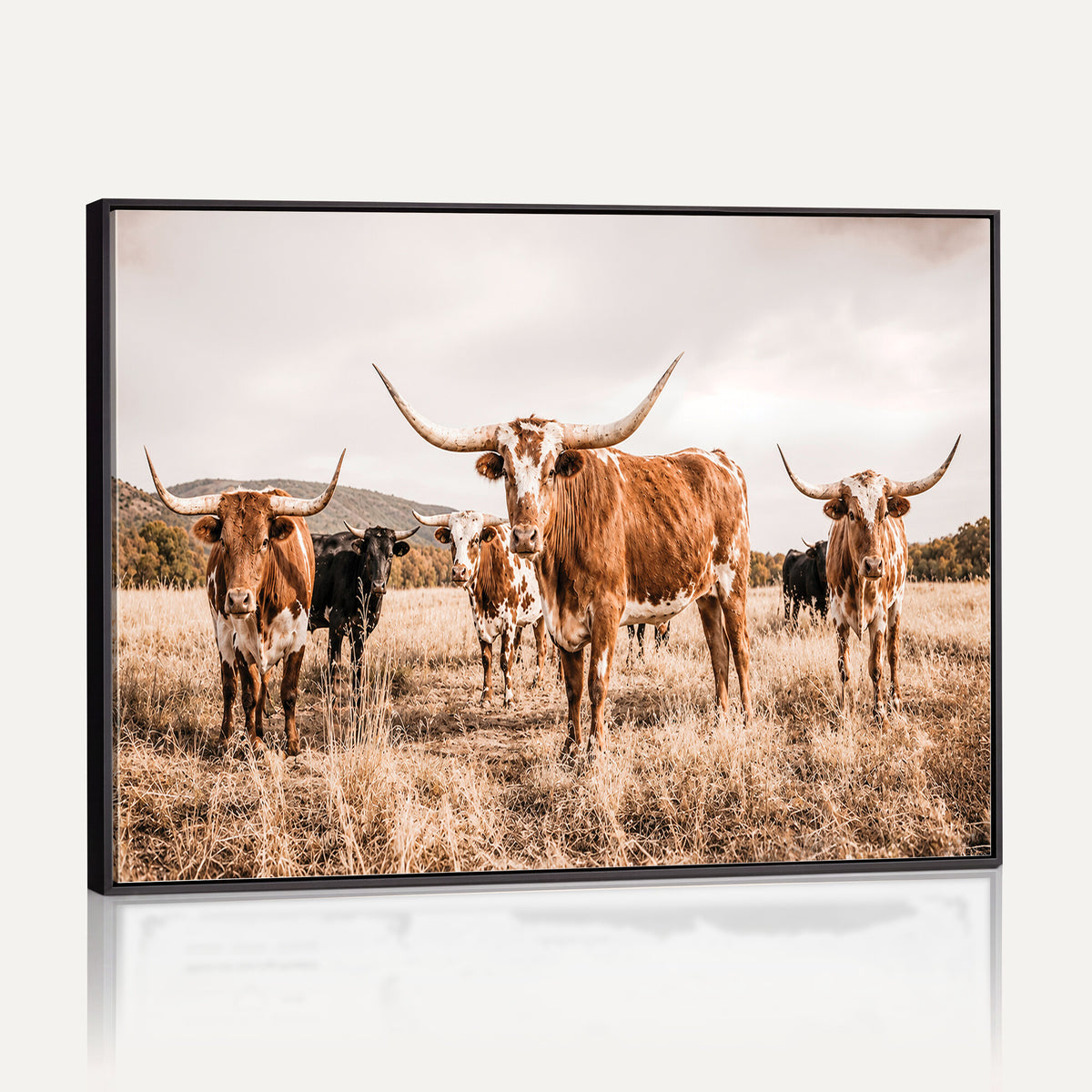 27539727-MGV-CV-36X24 - Texas Longhorn Cattle Wall Art Canvas Print, Sepia Western Decor