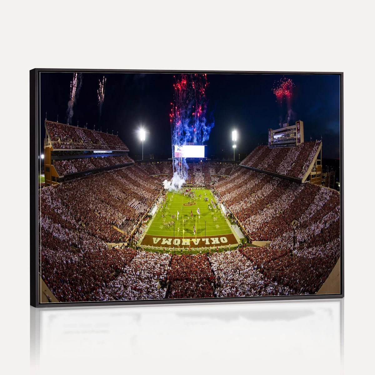 43197777-MGV-CV-36X24 - Oklahoma Memorial Stadium Wall Art Canvas Print – Oklahoma Sooners Football Artwork for Home, Office, and Sports Room Decor