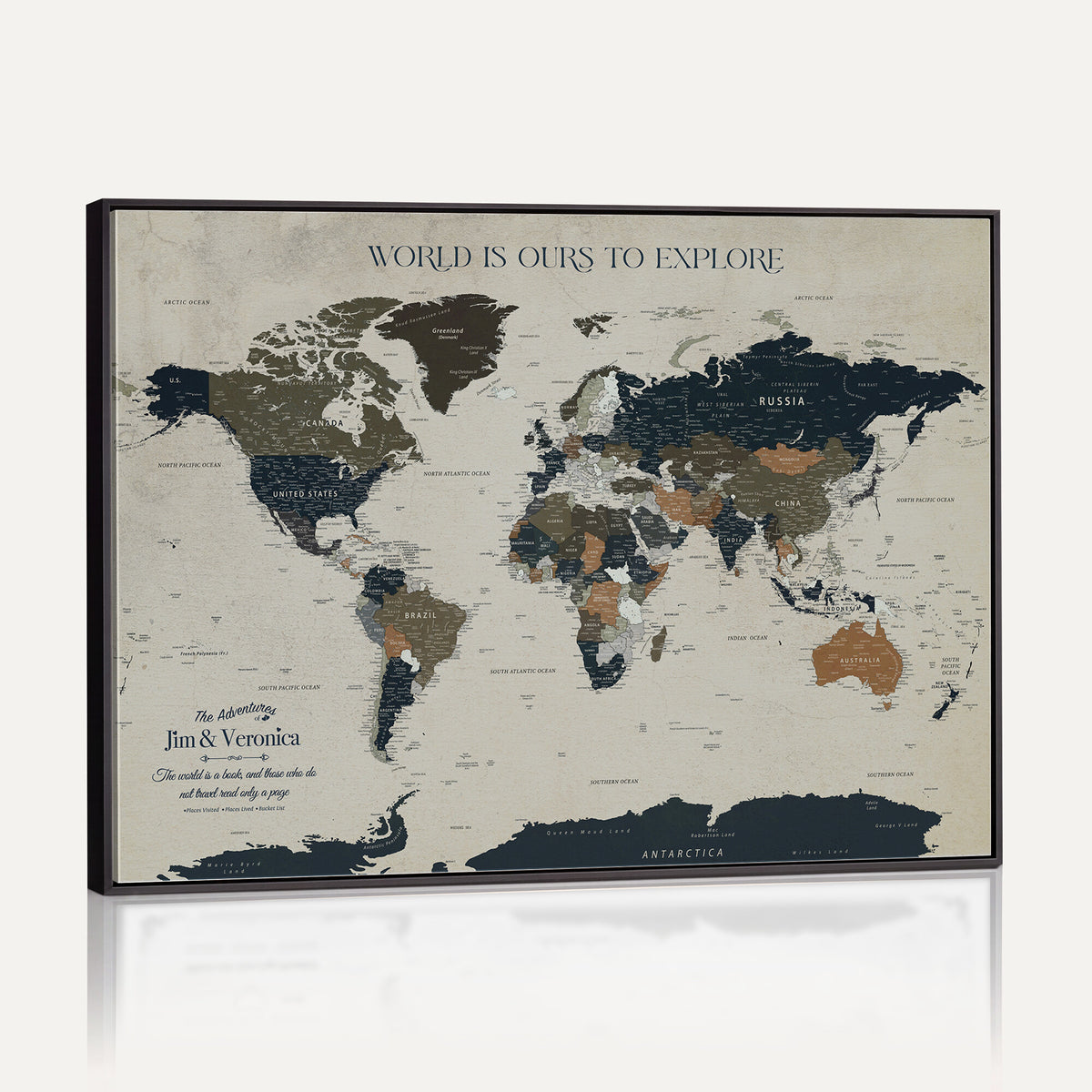 64110391126C-MGV-CV-36X24 - Custom Push Pin World Map Wall Art Canvas Print | Personalized Travel Tracker