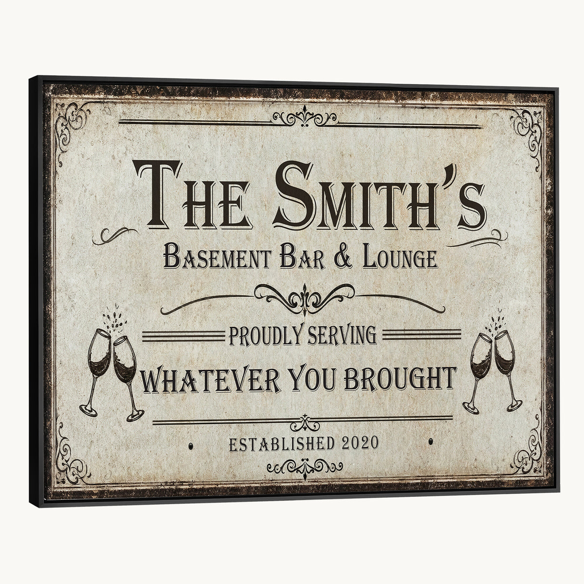 Custom Basement Bar & Lounge Sign Canvas, Personalized Family Name Art