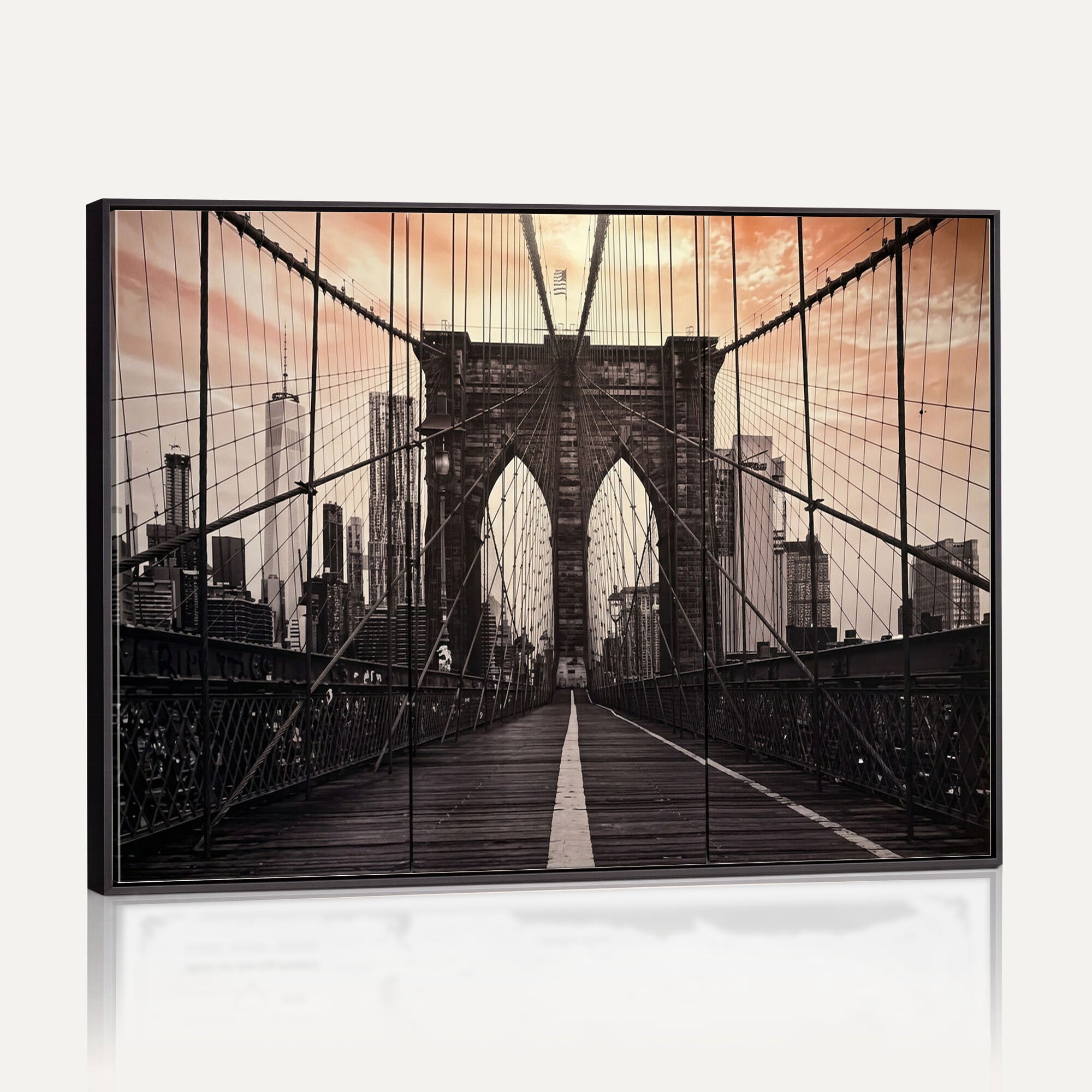 93226664-MGV-CV-36X24 - Brooklyn Bridge Canvas Wall Art, New York City Skyline Photography Print, NYC Landmark Urban Decor Artwork