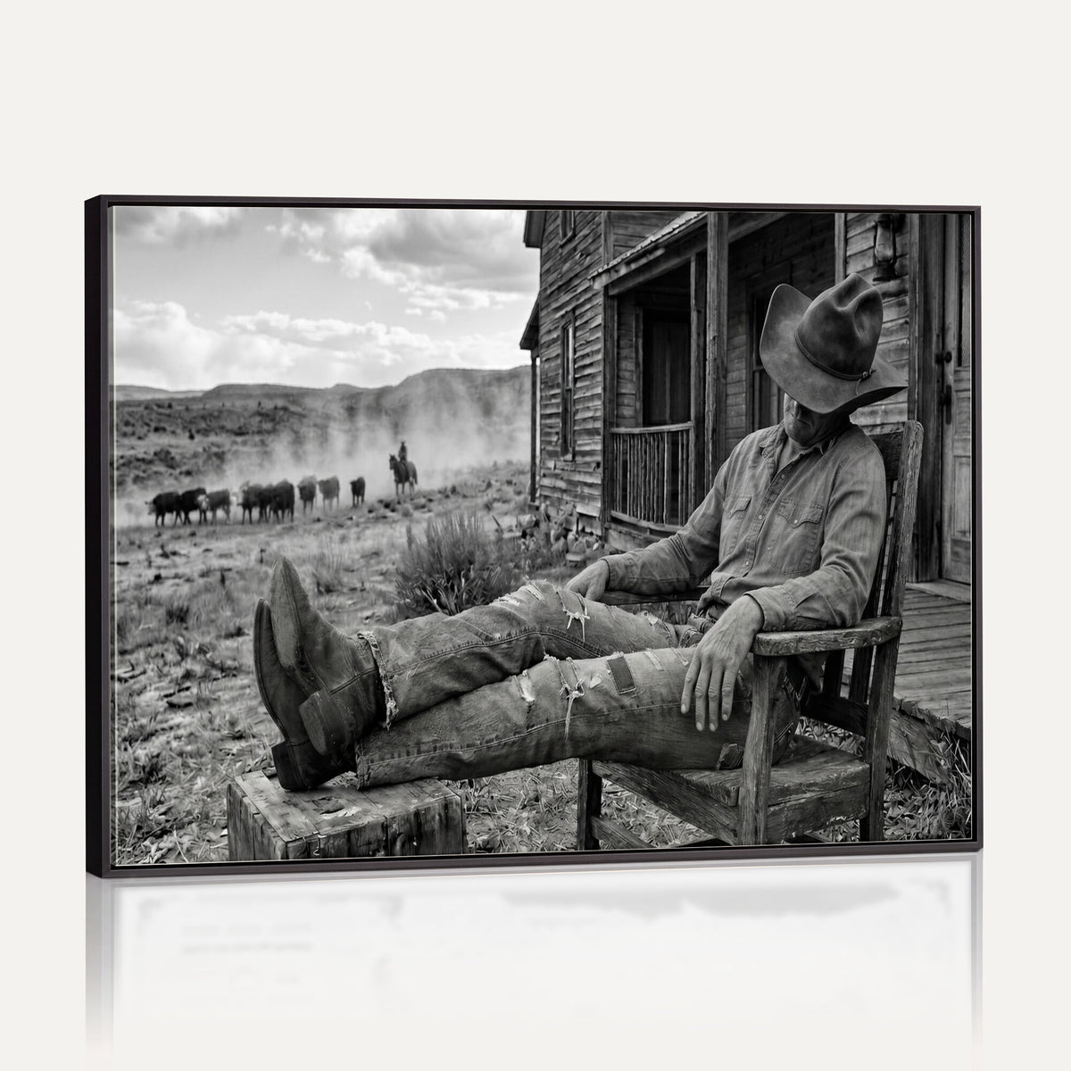 94461975S-MGV-CV-36X24 - Vintage Sleeping Cowboy Wall Art Canvas Print, Western Home Decor