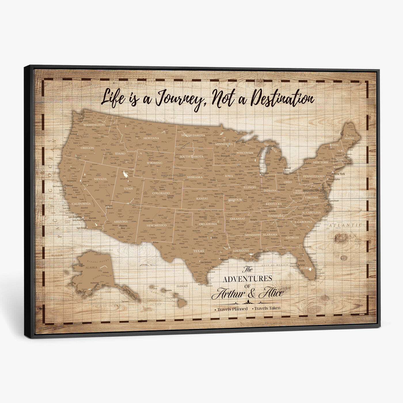 19102499-MGV-CV-36X24 - Personalized USA Push Pin Travel Map, Custom United States Map, Push Pin Map, USA Bucket List Map, Anniversary Gift | Couple Travel Map Wall Art