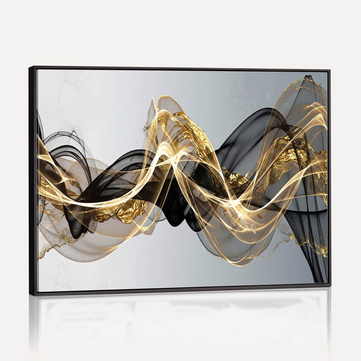 79483321DL-MGV-CV-36X24 - Black and Gold Abstract Wall Art, Modern Wave Canvas Print, Elegant Flowing Smoke Art, Luxury Living Room Decor