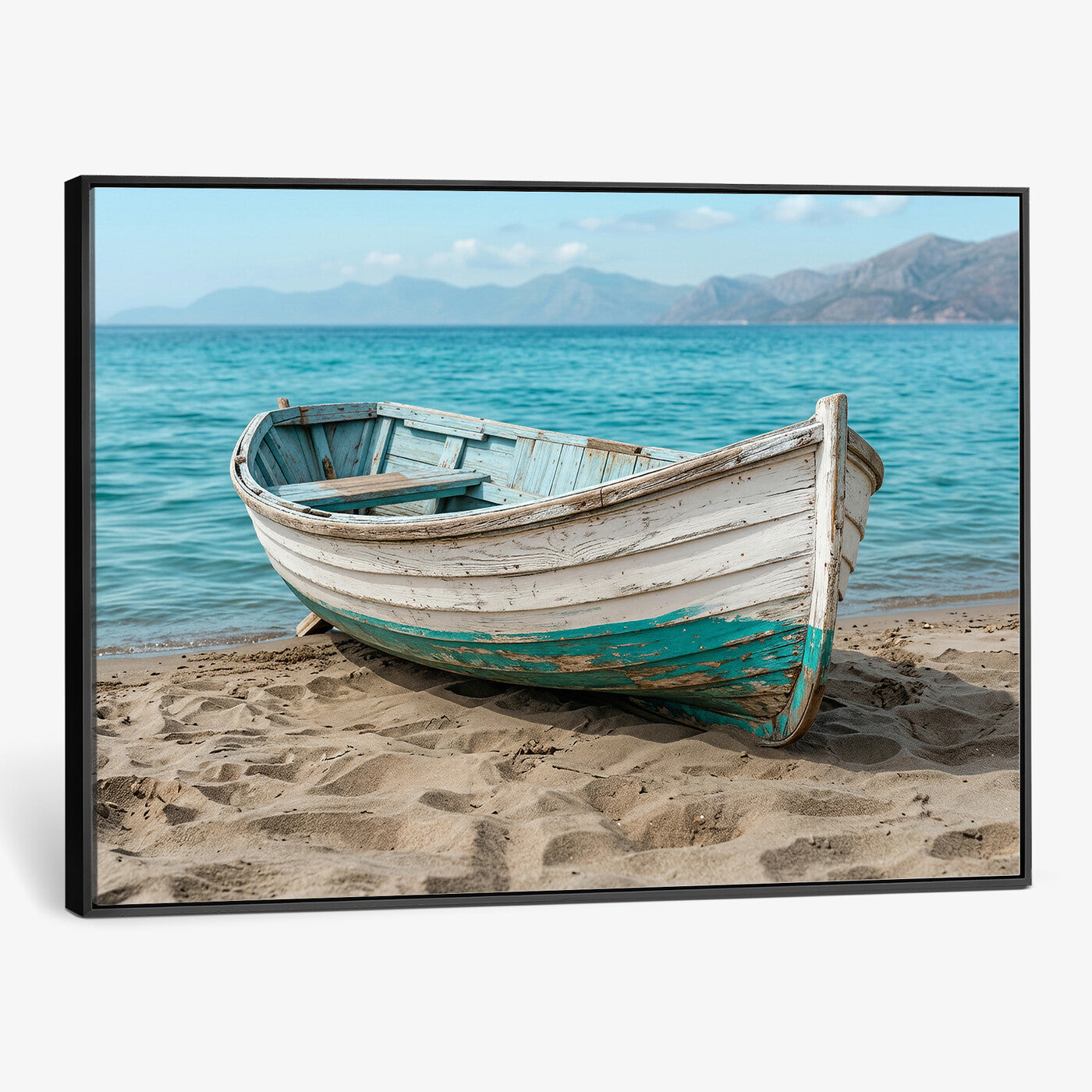 49963709-MGV-CV-36X24 - Coastal Boat Canvas Wall Art Print, Beach Boat Painting, Nautical Ocean Decor, Seascape Wall Art - Ready to Hang