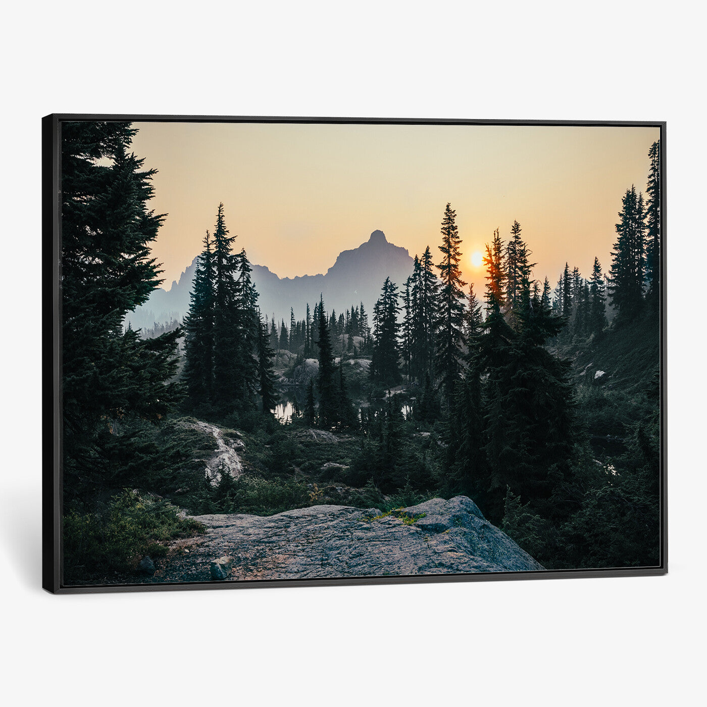 89996020-MGV-CV-36X24 - Mountain Forest Canvas Wall Art Print - Pine Tree Landscape, Sunset Nature Photography, Wilderness Wall Decor, Ready to Hang