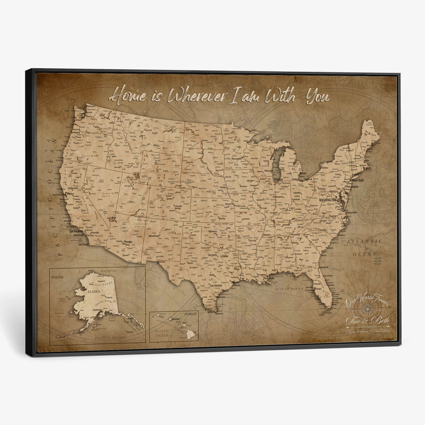 21454917-MGV-CV-36X24 - Personalized USA Push Pin Travel Map, Custom United States Map, Push Pin Map, USA Bucket List Map, Anniversary Gift | Couple Travel Map Wall Art