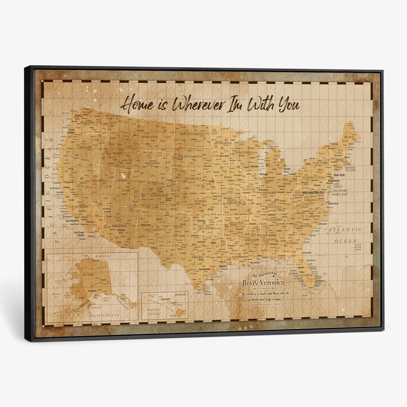 62164711-MGV-CV-36X24 - Personalized USA Push Pin Travel Map, Custom United States Map, Push Pin Map, USA Bucket List Map, Anniversary Gift - Couple Travel Map Wall Art