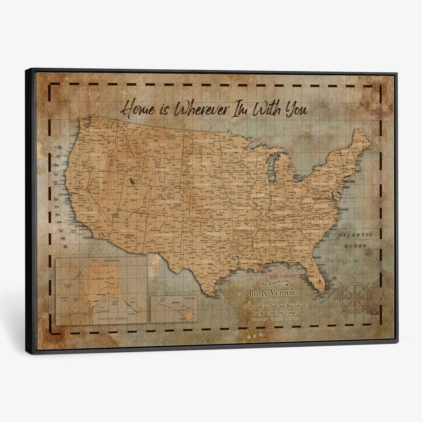 87620242-MGV-CV-36X24 - Personalized USA Push Pin Travel Map Wall Art Canvas Print | Custom United States Map | Push Pin Map - USA Bucket List Map