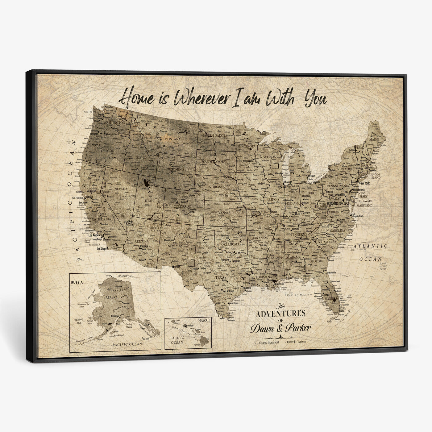25440520-MGV-CV-36X24 - Personalized United States Map Canvas Wall Art with Push Pins Detailed