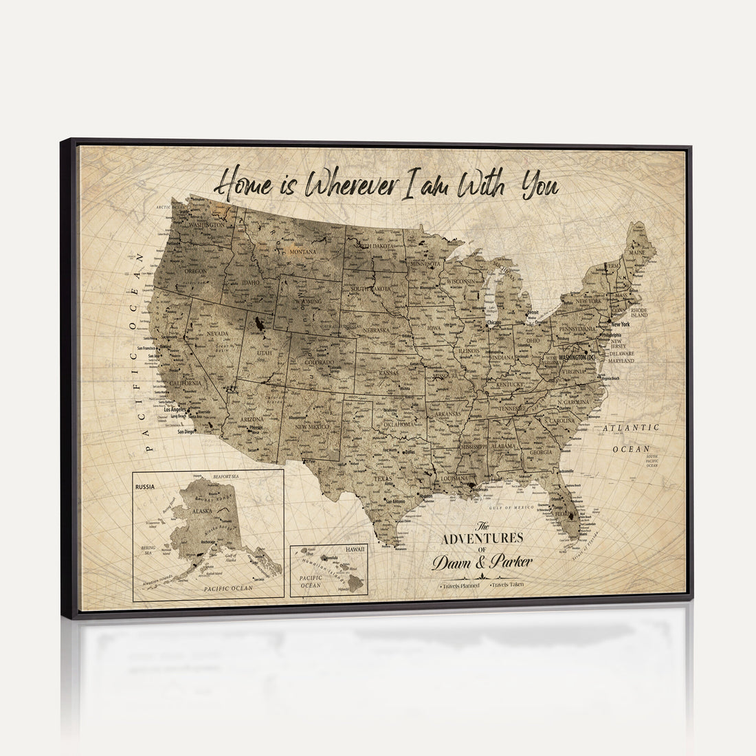 Detailed Personalized Push Pin United States Map Wall Art, States Visited Map, Office and Hallway Decor