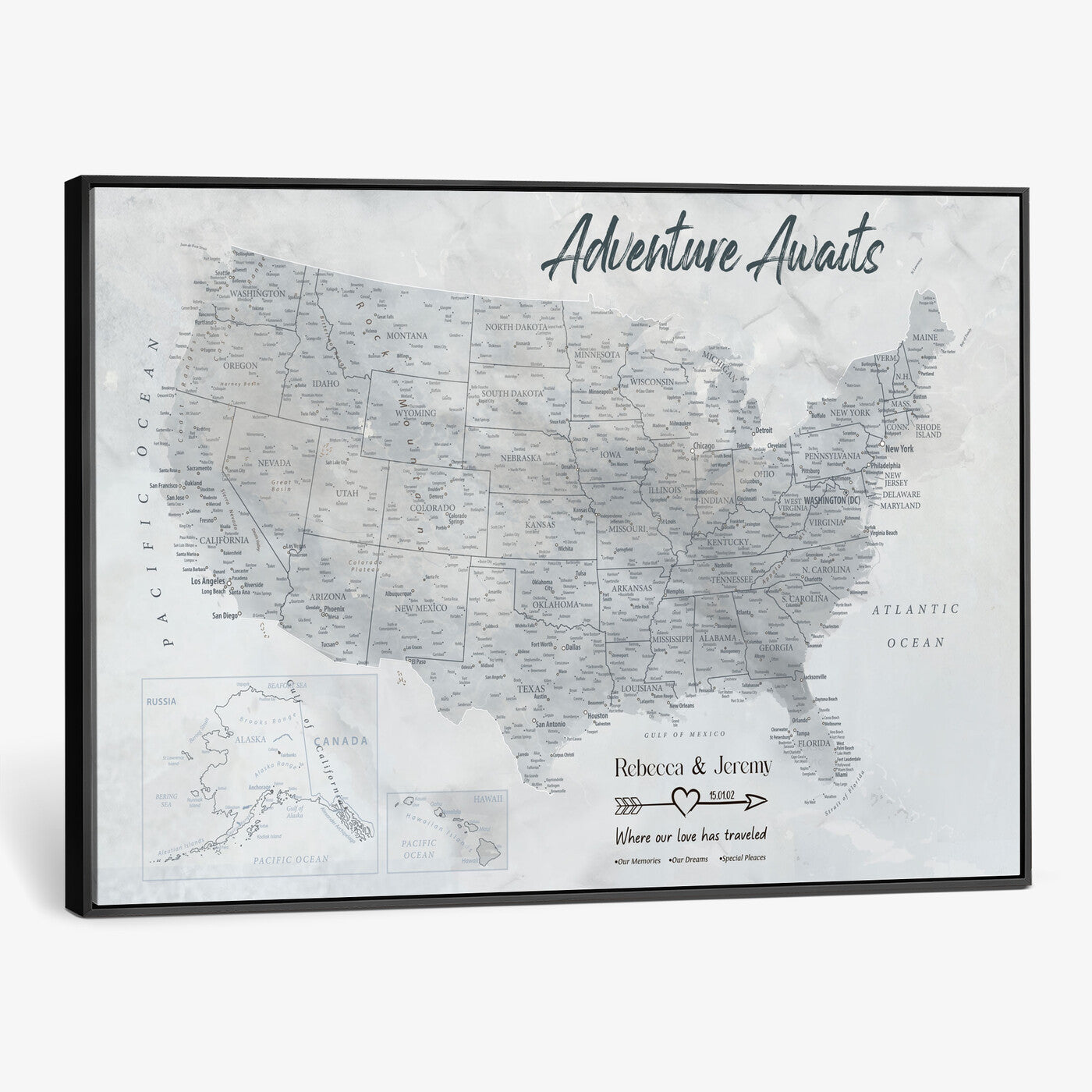 66120672-MGV-CV-36X24 - Personalized America Push Pin Travel Map Canvas Wall Art for Custom Family Gift