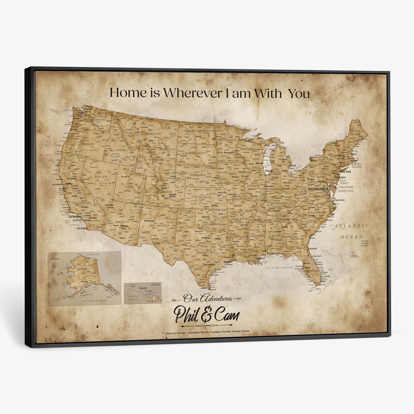 80624553-MGV-CV-36X24 - Personalized USA Push Pin Travel Map Canvas Wall Art Custom Family Gift