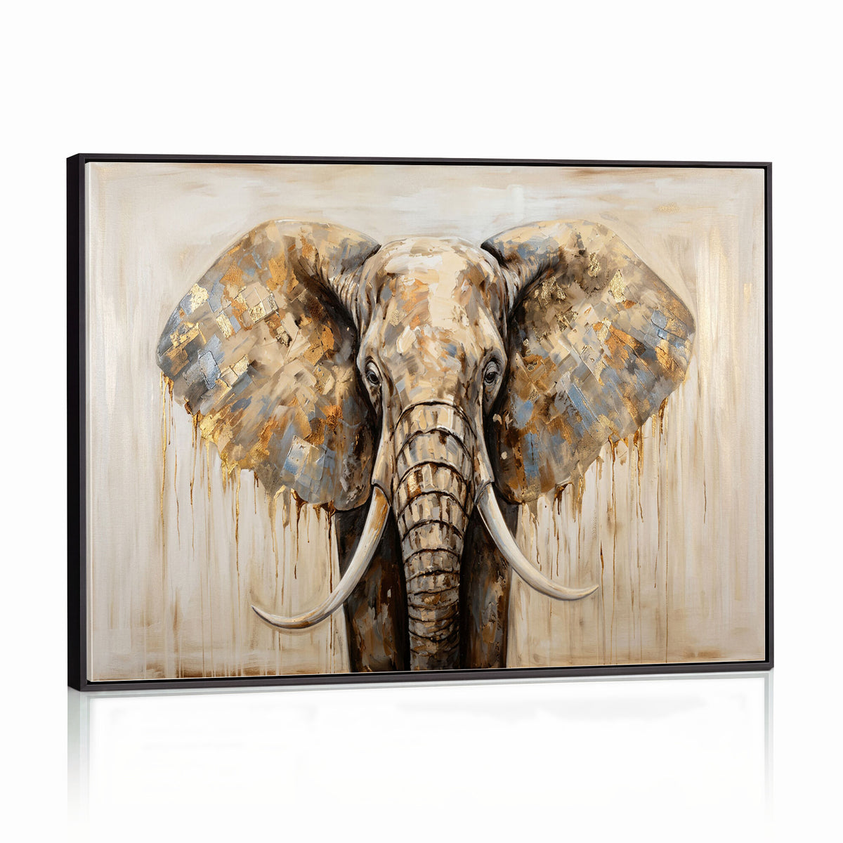 95819221-MGV-CV-36X24 - Gold Leaf Elephant Canvas Wall Art Abstract African Wildlife Painting Print