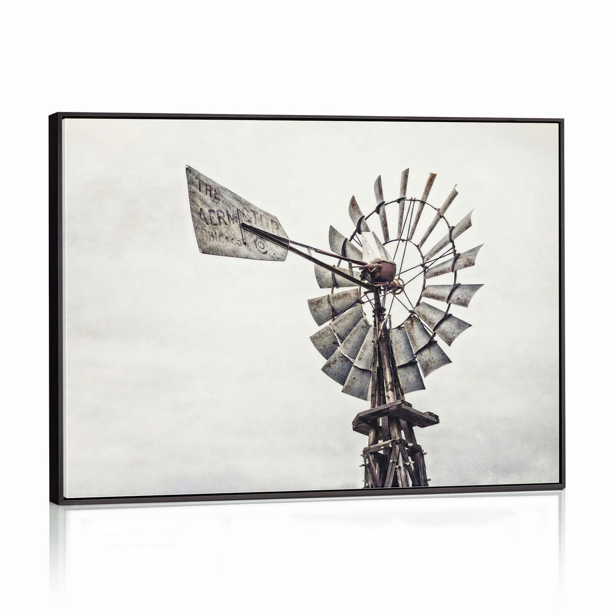 63200638-MGV-TP-30X20 - Vintage Rustic Farmhouse Windmill Canvas Wall Art - Western Country Landscape Print