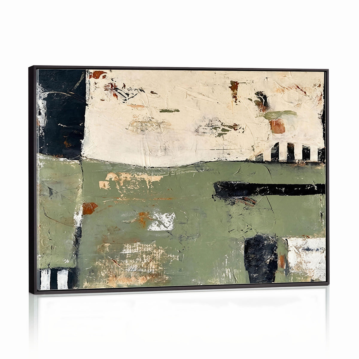 77942087-MGV-CV-36X24 - Sage Green Abstract Geometric Landscape Wall Art Canvas Print, Modern Minimalist Decor