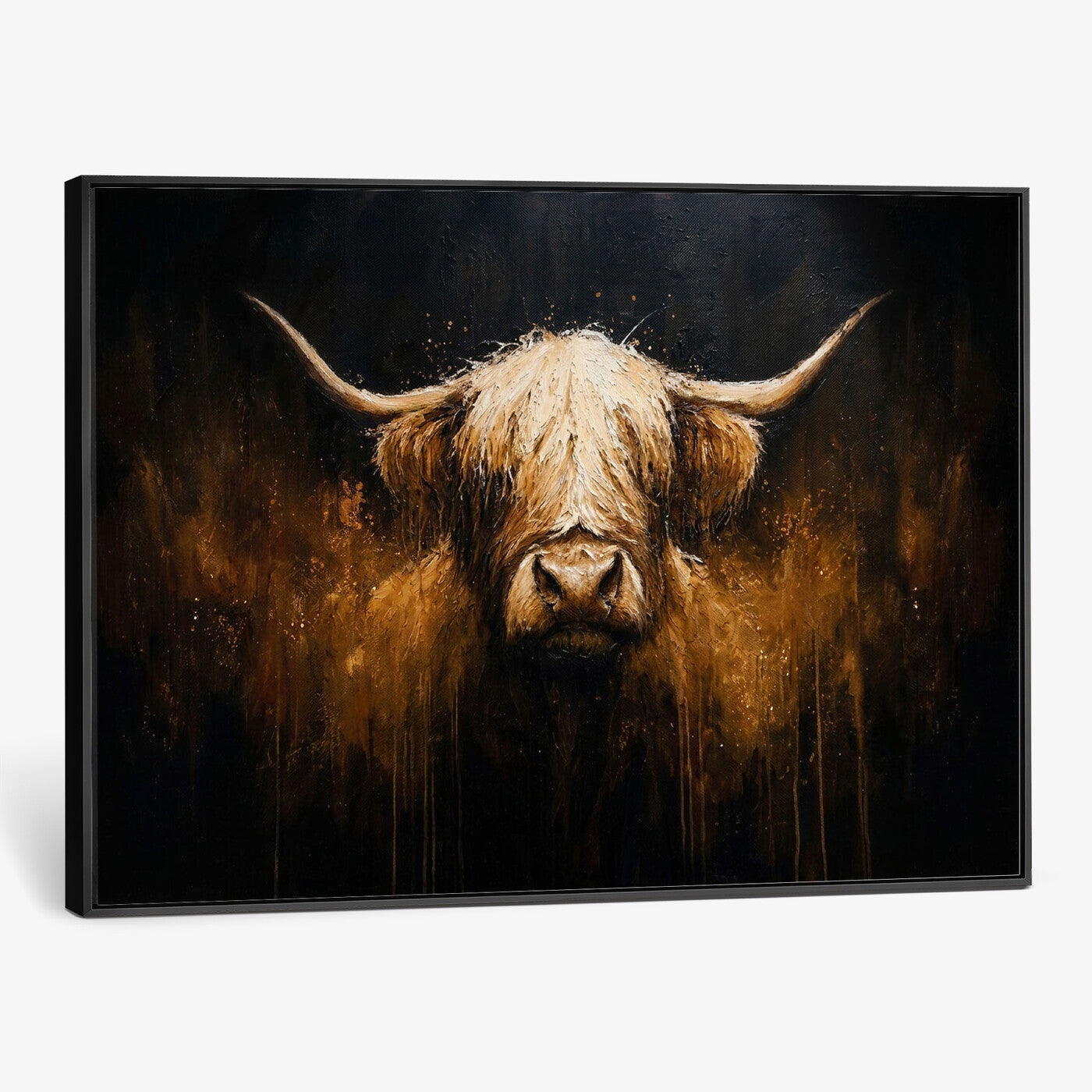 79873059-MGV-CV-36X24 - Rustic Highland Cow Canvas Print Dark Farmhouse Cattle Wall Decor