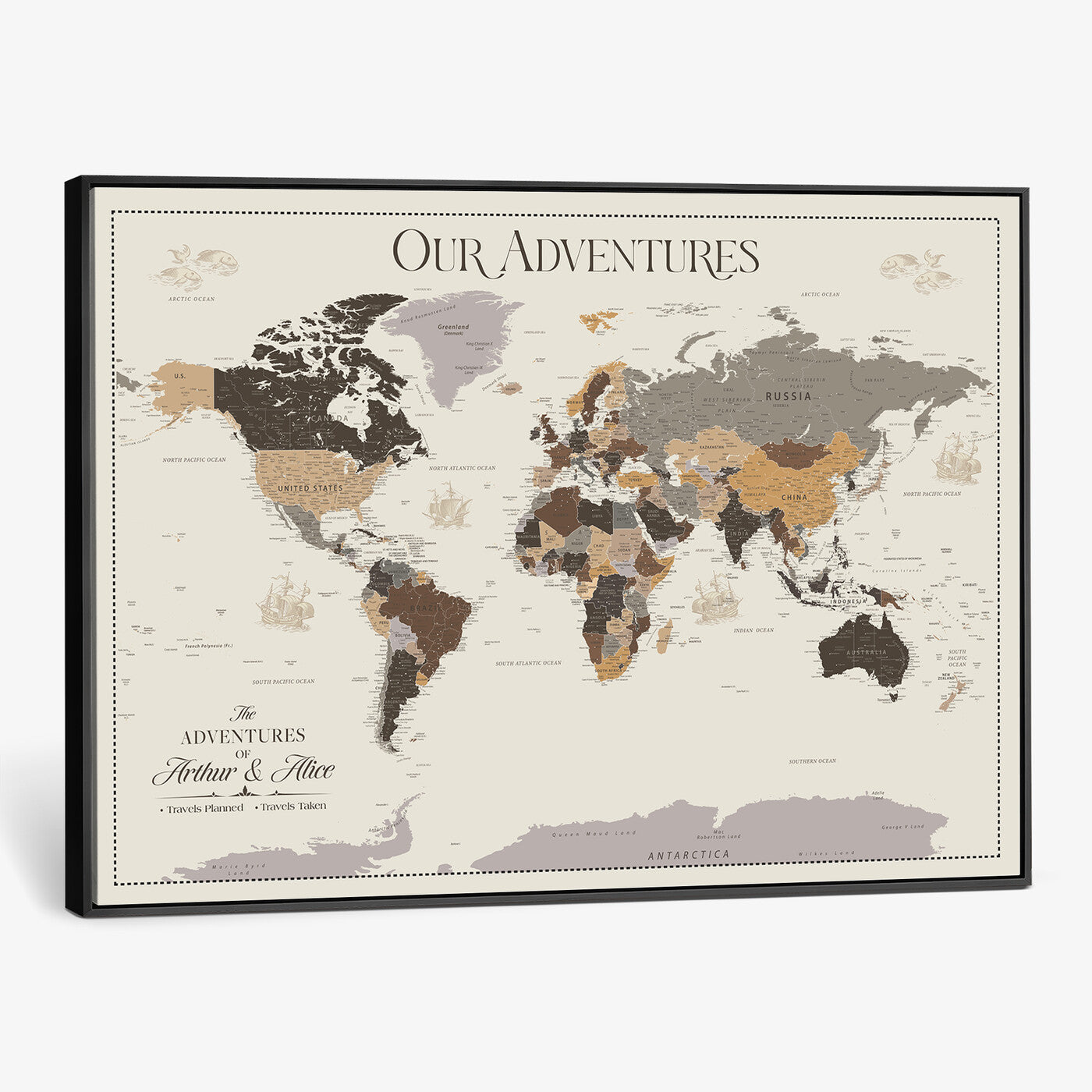 58777746A-MGV-CV-36X24 - Push Pin Customize World Map Wall Art Canvas Print, Modern Decorative Framed Map Artwork Prints for Living Room, Office, Bedroom Wall Decor