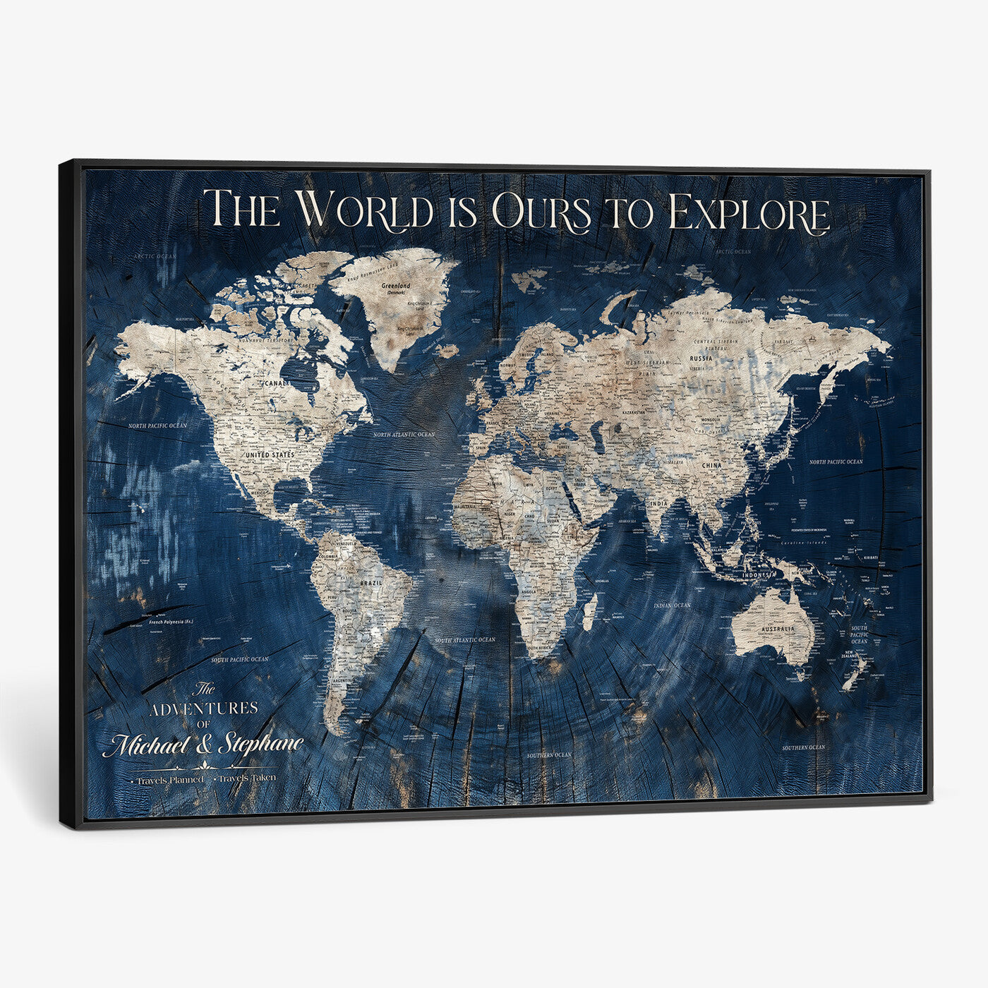 NEWMAP-5-MGV-CV-36X24 - Push Pin Customize World Map Wall Art Canvas Print, Modern Decorative Framed Map Artwork Prints for Living Room, Office, Bedroom Wall Decor - NEWMAP-5