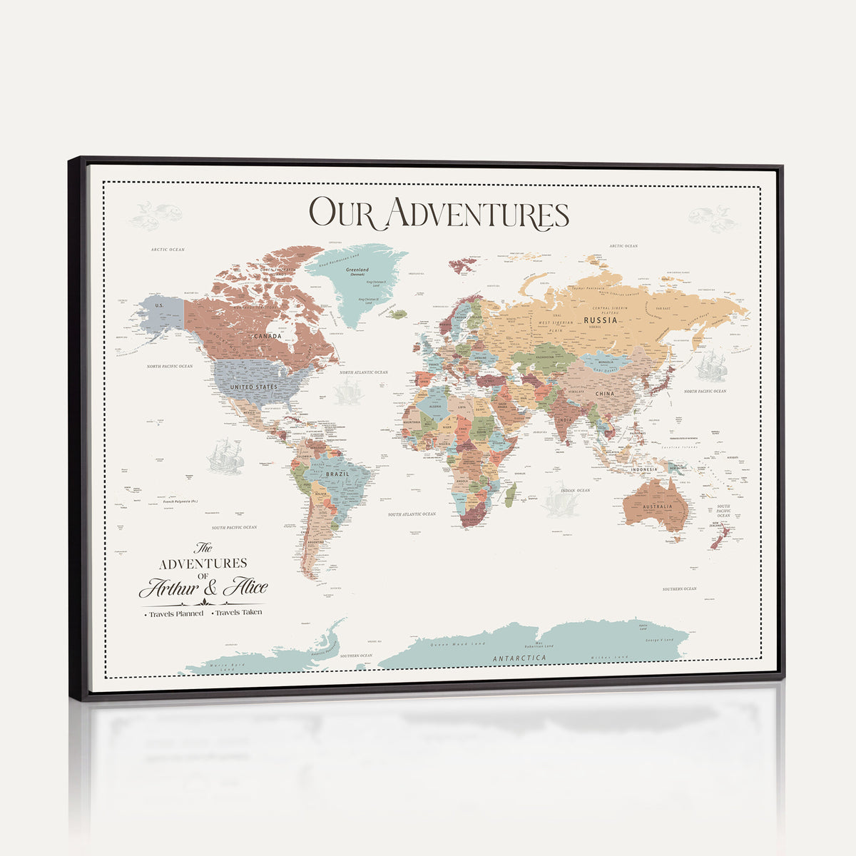 NEWMAP-4-MGV-CV-36X24 - Custom World Travel Map Wall Art with Pins, Places Visited Tracker, Family Room and Bedroom Decor