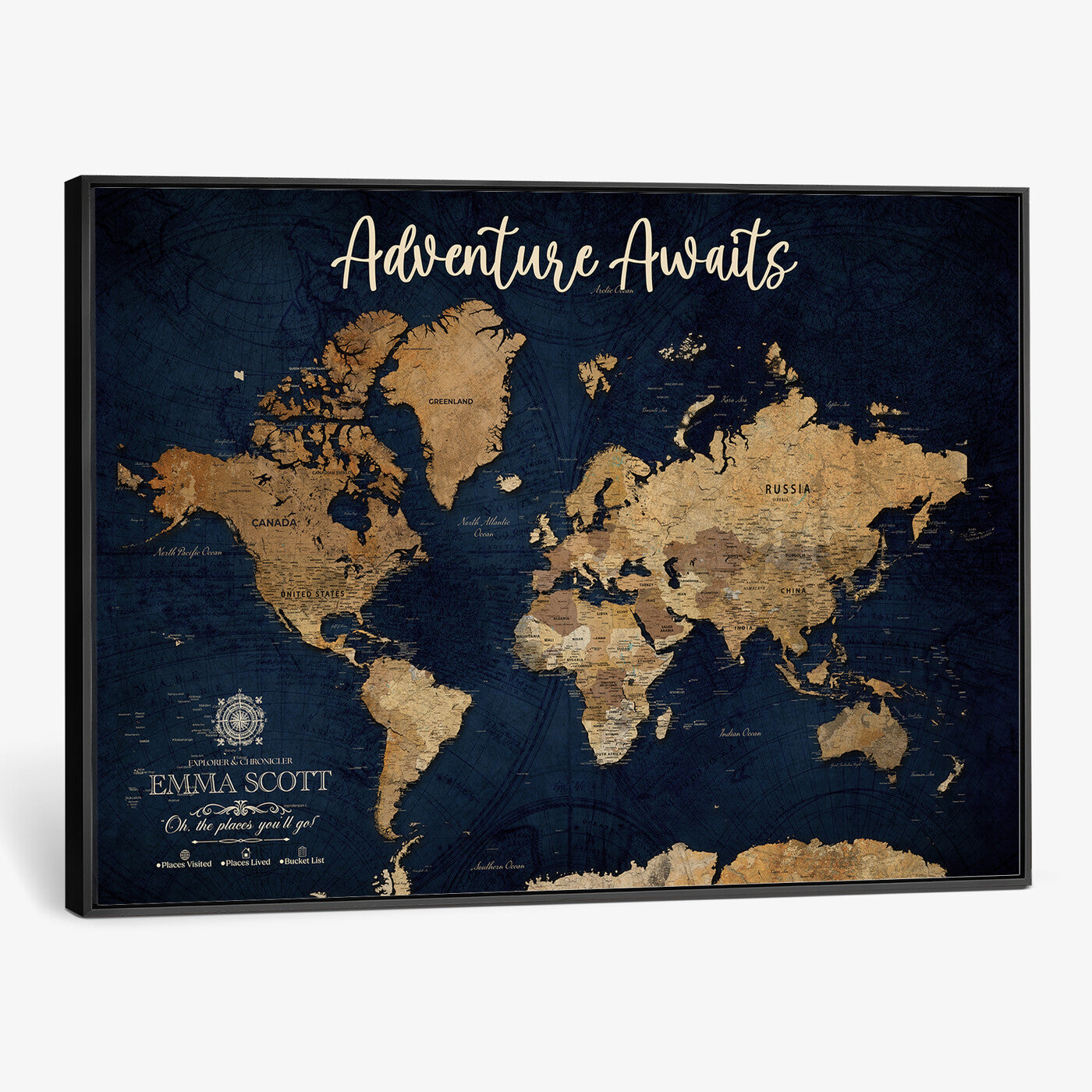 44399597-MGV-CV-36X24 - Custom Push Pin World Map Canvas Print – Personalized Travel Map Wall Art