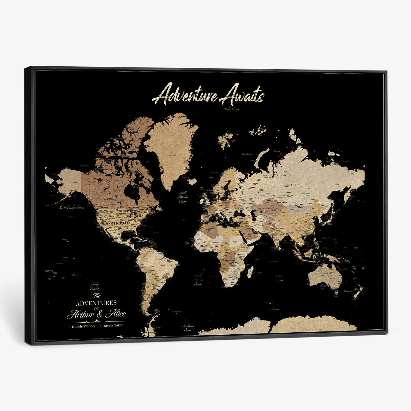 88415067-MGV-CV-36X24 - Custom Push Pin World Map Canvas Print – Personalized Travel Map Wall Art