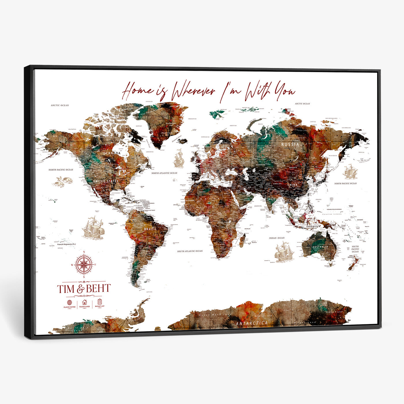 116MESUT-MGV-CV-36X24 - Custom Push Pin World Map Canvas Print – Personalized Travel Map Wall Art