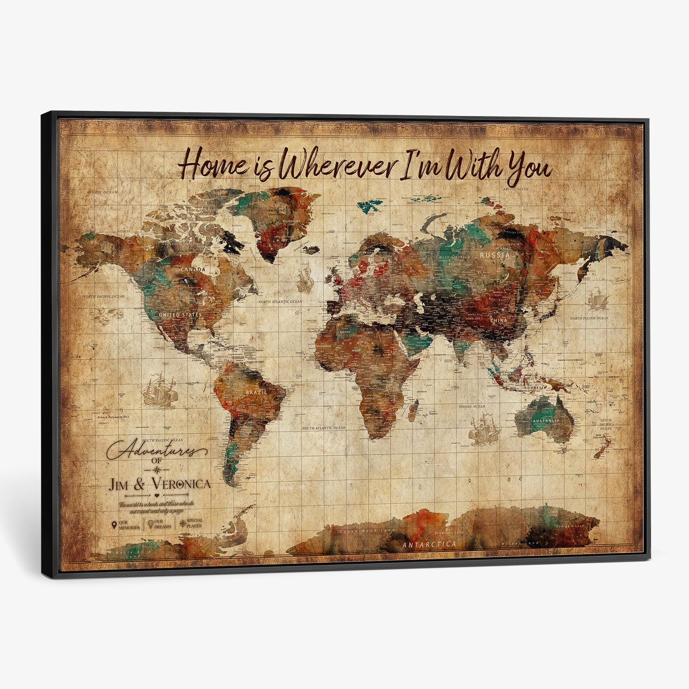 48389322-MGV-CV-36X24 - Custom Push Pin World Map Canvas Print – Personalized Travel Map Wall Art
