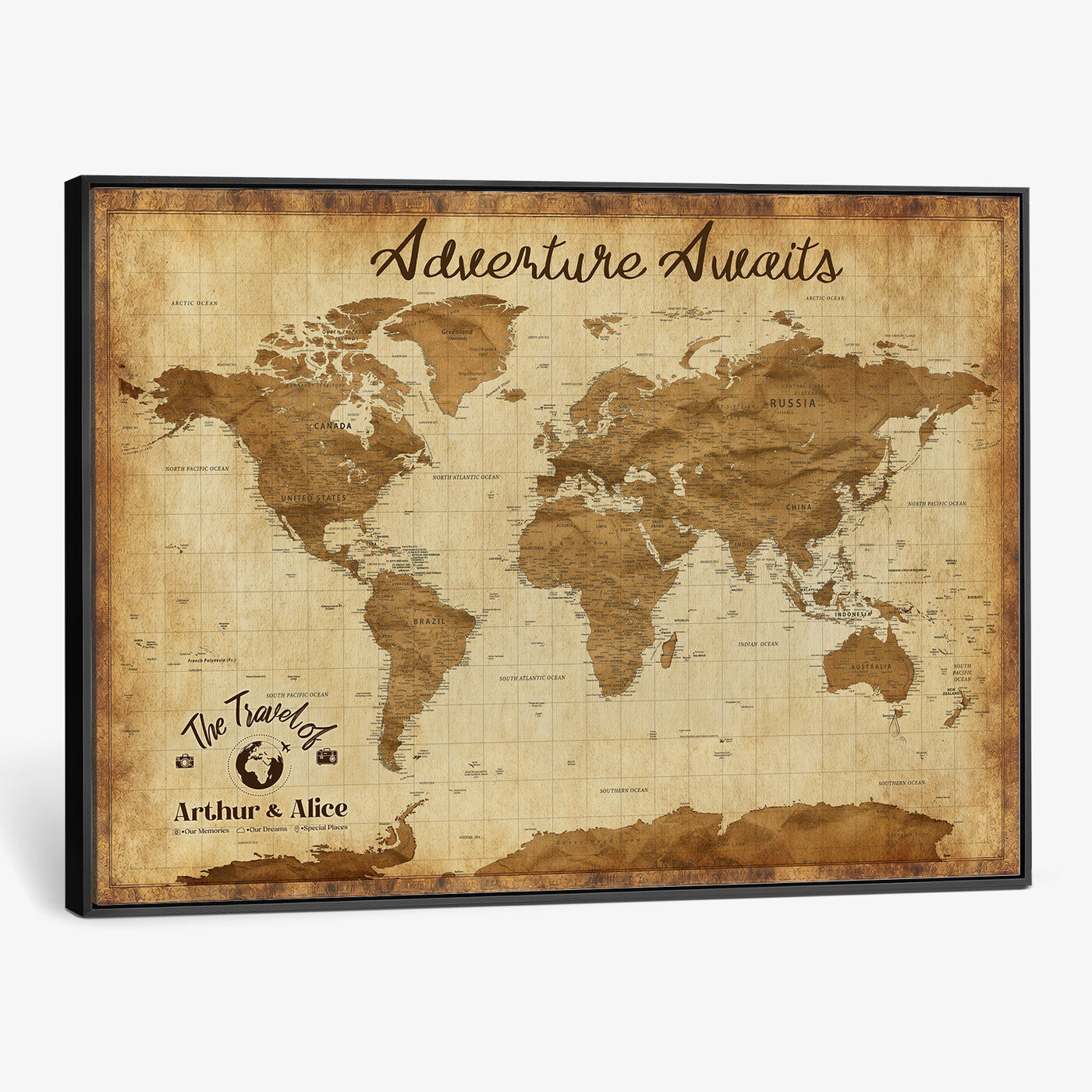 43427501-MGV-CV-36X24 - Custom Push Pin World Map Canvas Print – Personalized Travel Map Wall Art