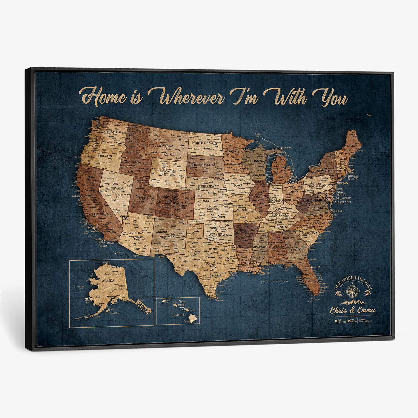 87620242N-MGV-CV-36X24 - Personalized USA Push Pin Travel Map Wall Art Canvas Print | Custom United States Map, Push Pin Map - USA Bucket List Map
