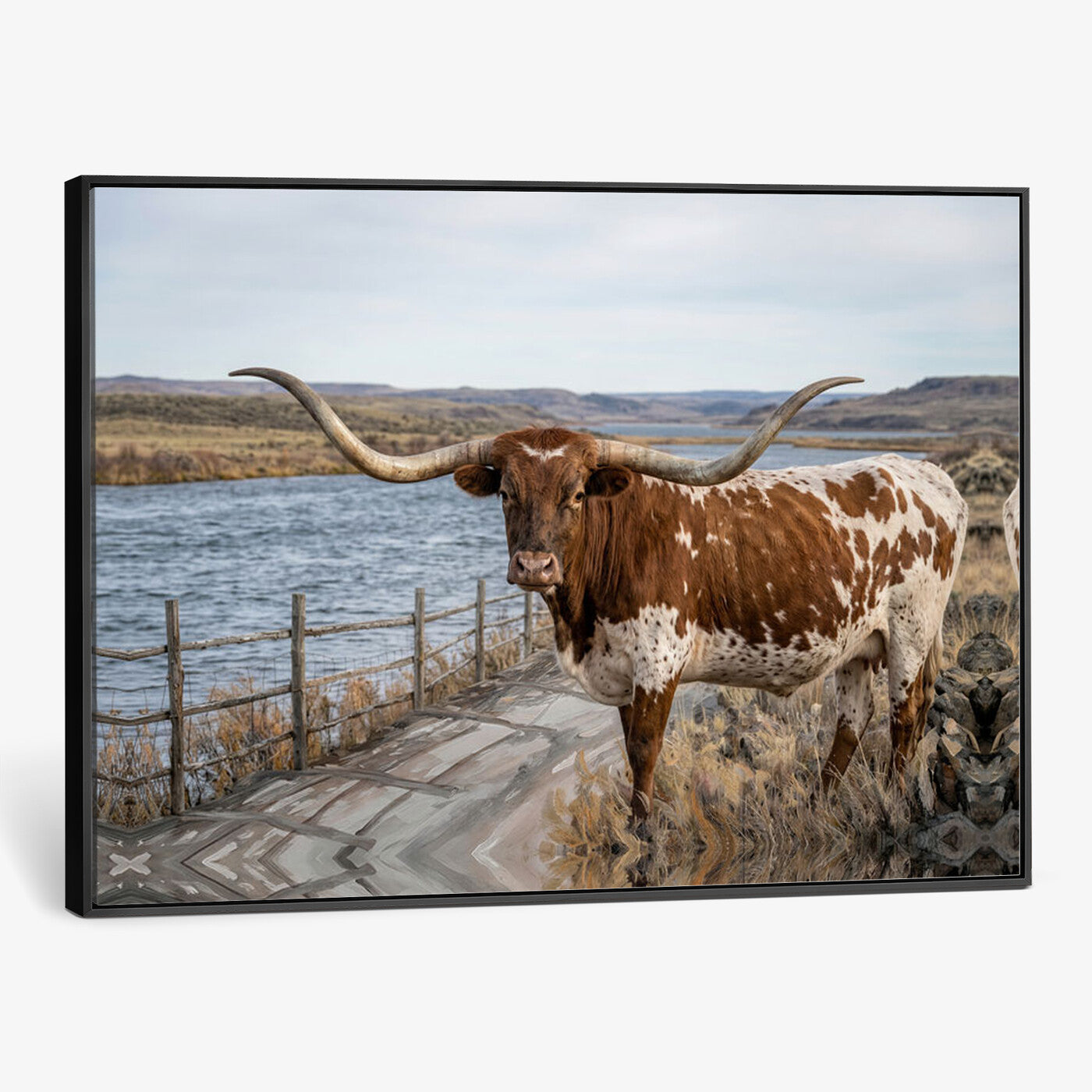 91575949-MGV-CV-36X24 - Texas Longhorn Cattle in Desert Pasture Wall Art Canvas Print - Rustic Western Decor