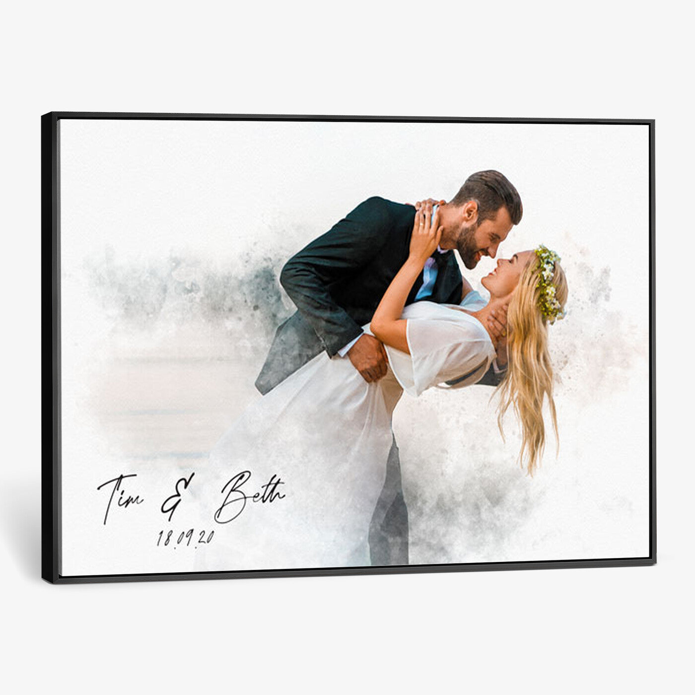 39726003-MGV-CV-36X24 - Watercolor Couple Portrait from Photo, Custom Wedding Anniversary Gift for Wife Husband Parents, Engagement Gift for Friend