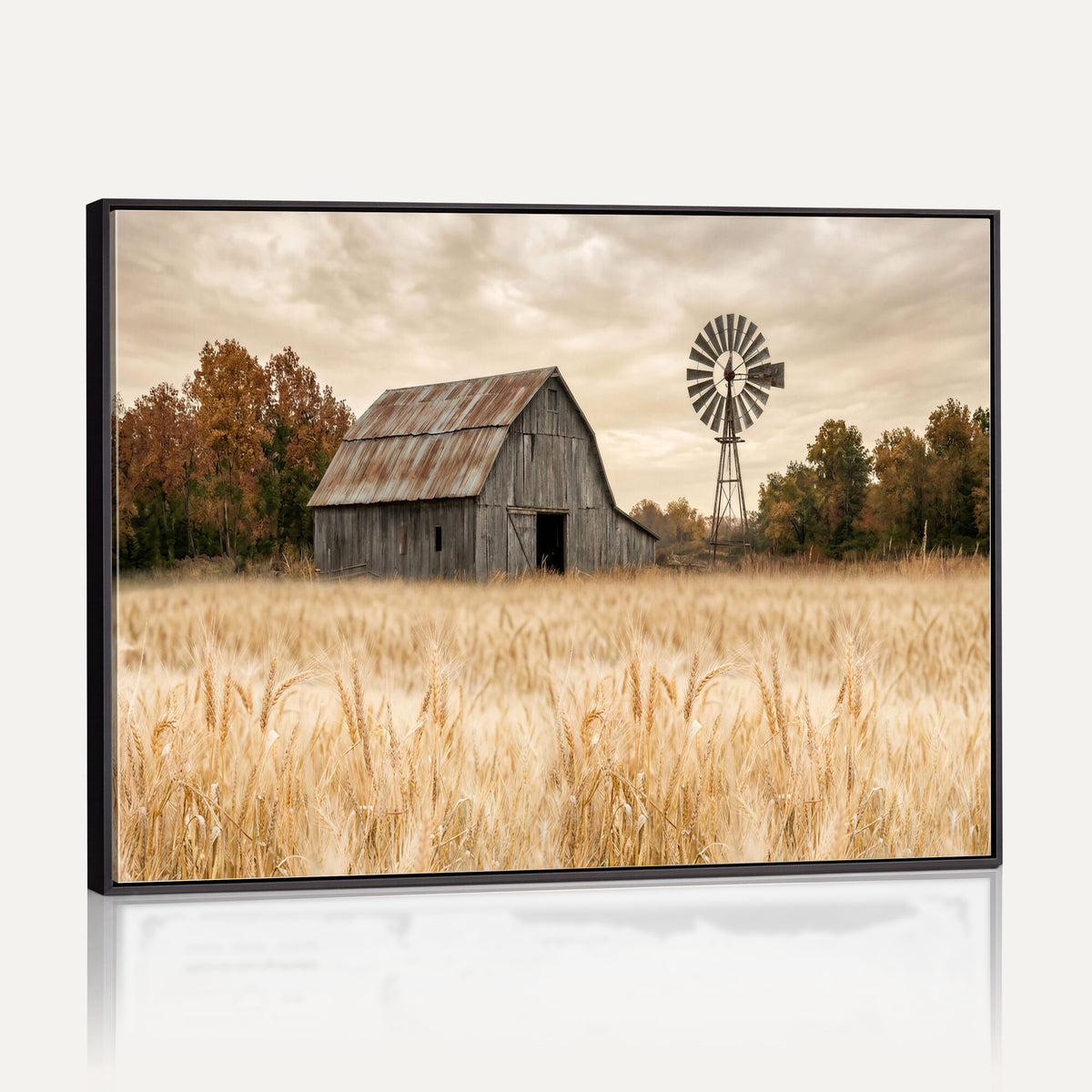 99640659-MGV-CV-36X24 - Rustic Farmhouse Barn and Windmill Wall Art Canvas Print, Country Landscape Photography Print