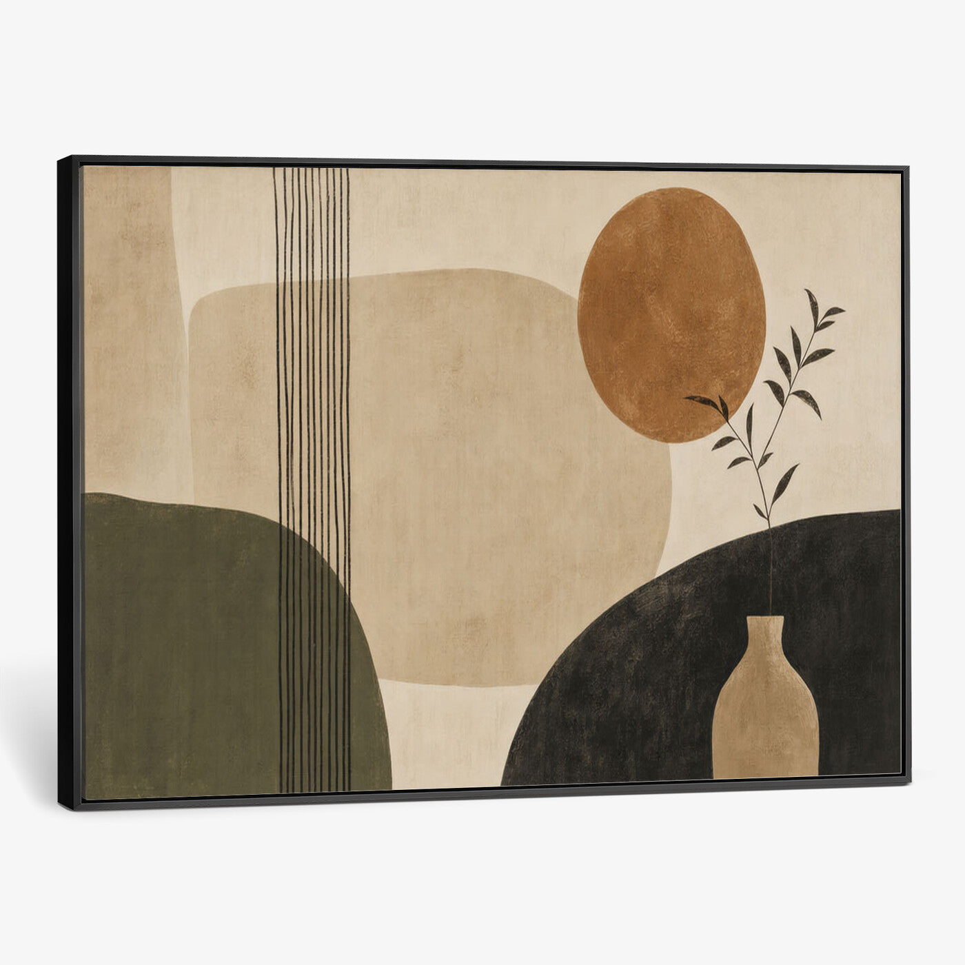 29113684-MGV-CV-36X24 - Japandi Minimalist Abstract Wall Art Canvas Print, Sage Green and Terracotta Sun Botanical Painting Print