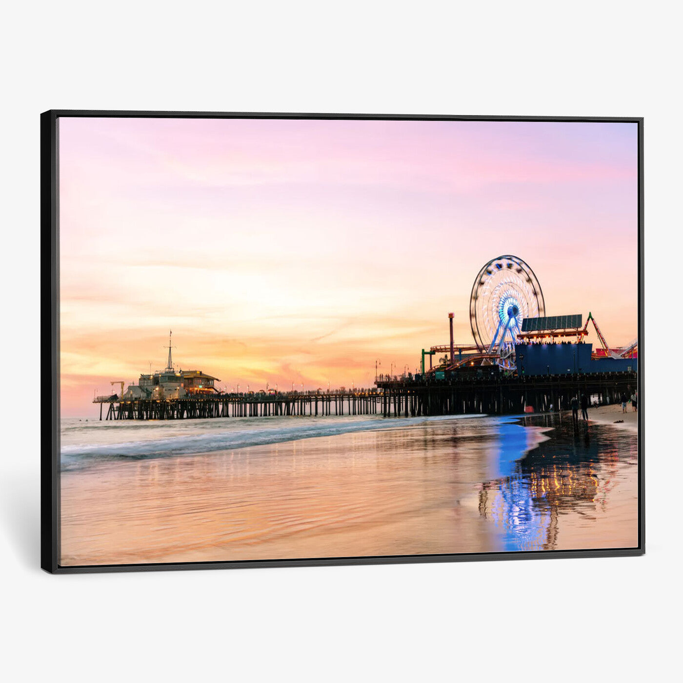 27381272-MGV-CV-36X24 - Santa Monica Pier Sunset Beach Wall Art Canvas Print, California Ferris Wheel Photo Print