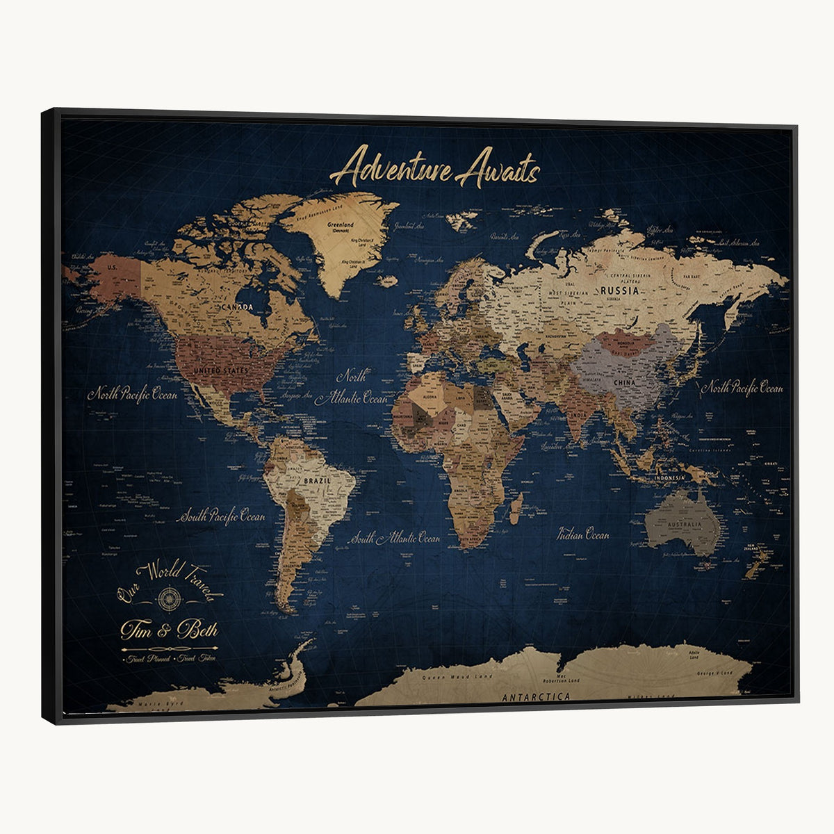 74477969-MGV-CV-36X24 - Custom Push Pin Travel Map Canvas Print, Family Travel Tracker, Study and Entryway Decor