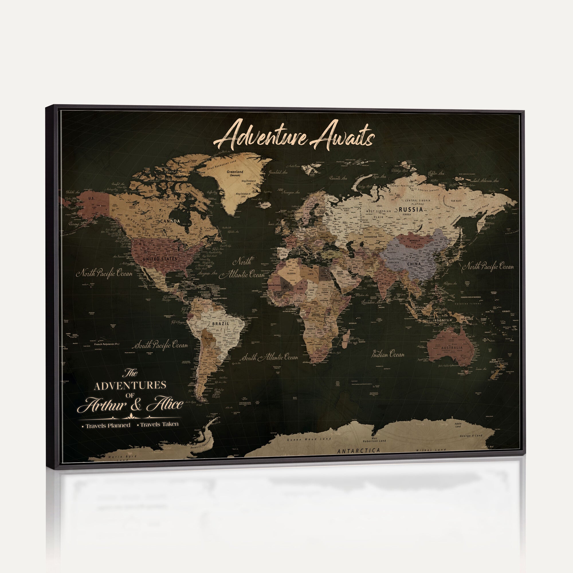 46935759-MGV-CV-36X24 - Custom Push Pin World Map Canvas | Personalized Travel Tracker | Wedding Anniversary Gift for Couples - Adventure Map Wall Art with Pins