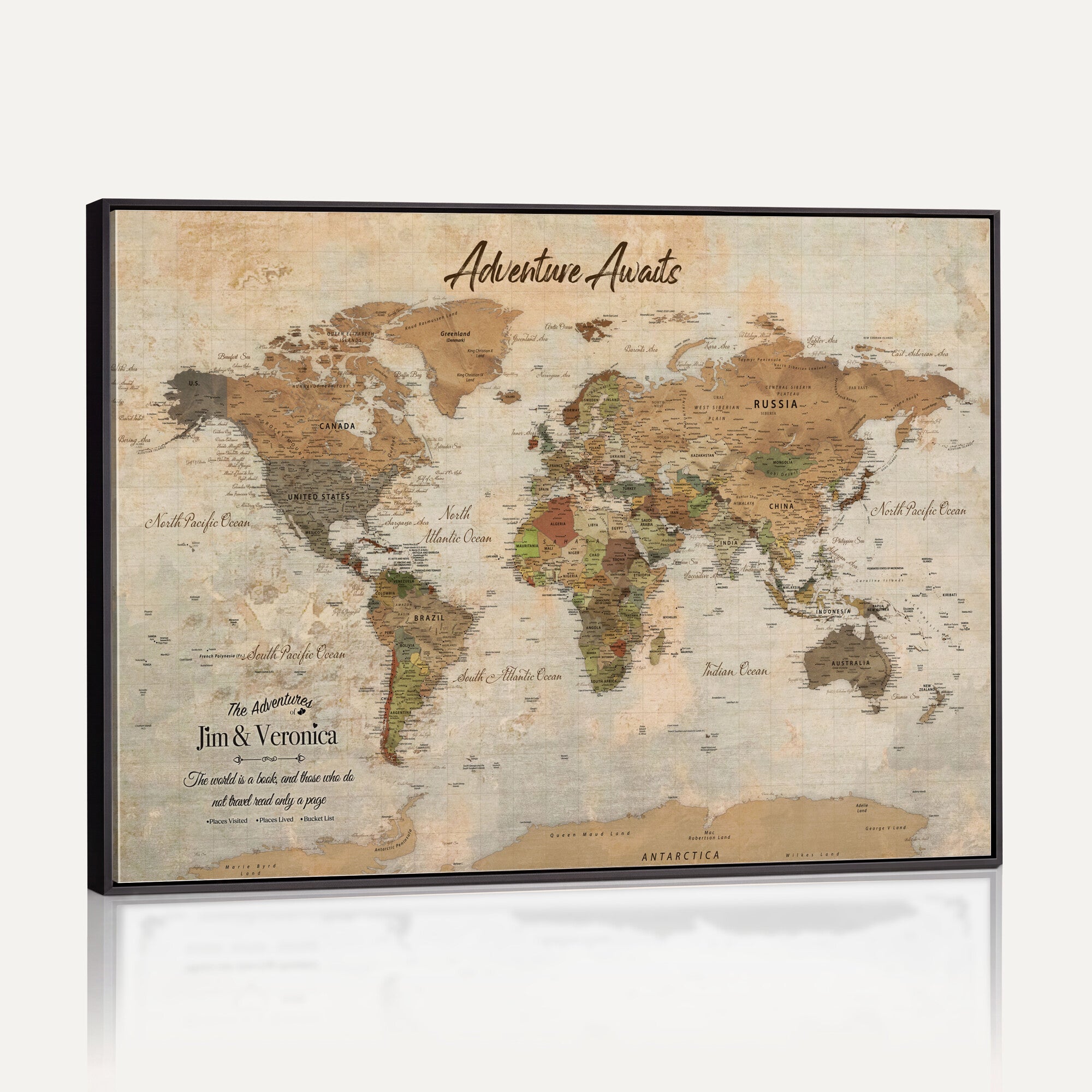 51298056-MGV-CV-36X24 - Custom Push Pin World Map Canvas | Personalized Travel Tracker | Wedding Anniversary Gift for Couples | Adventure Map Wall Art with Pins