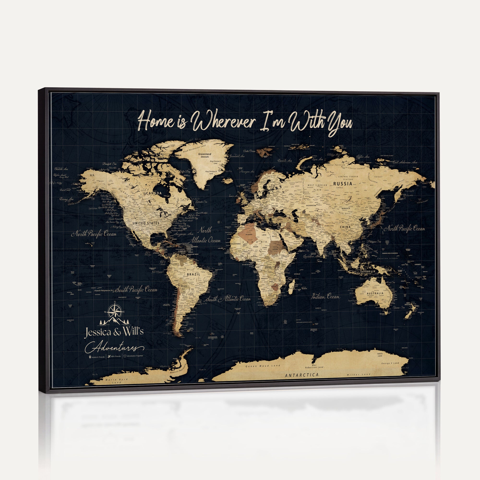19542599-MGV-CV-36X24 - Custom Push Pin World Map Canvas | Personalized Travel Tracker | Wedding Anniversary Gift for Couples - Adventure Map Wall Art with Pins