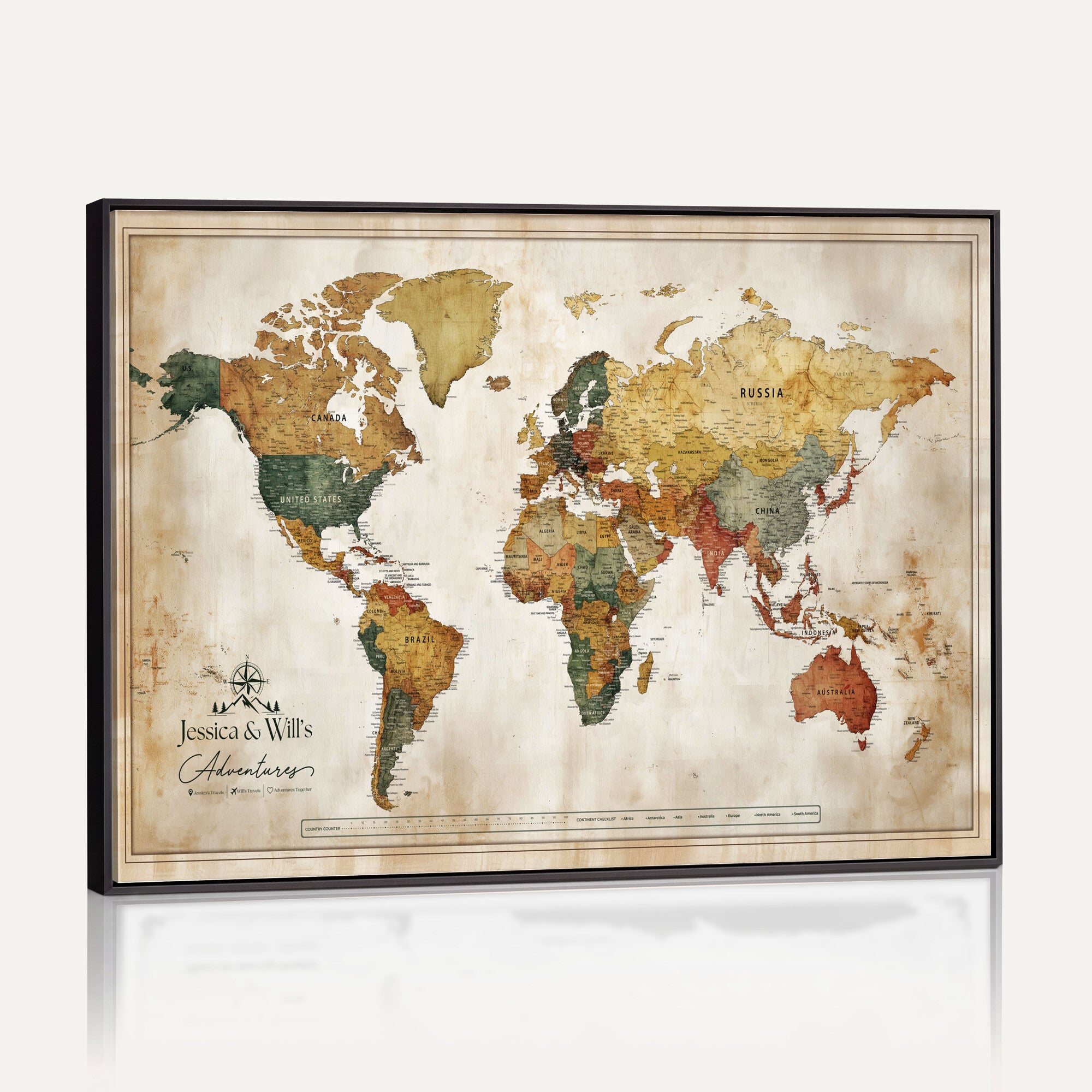 19542567-MGV-CV-36X24 - Custom Push Pin World Map Canvas | Personalized Travel Tracker | Wedding Anniversary Gift for Couples | Adventure Map Wall Art with Pins