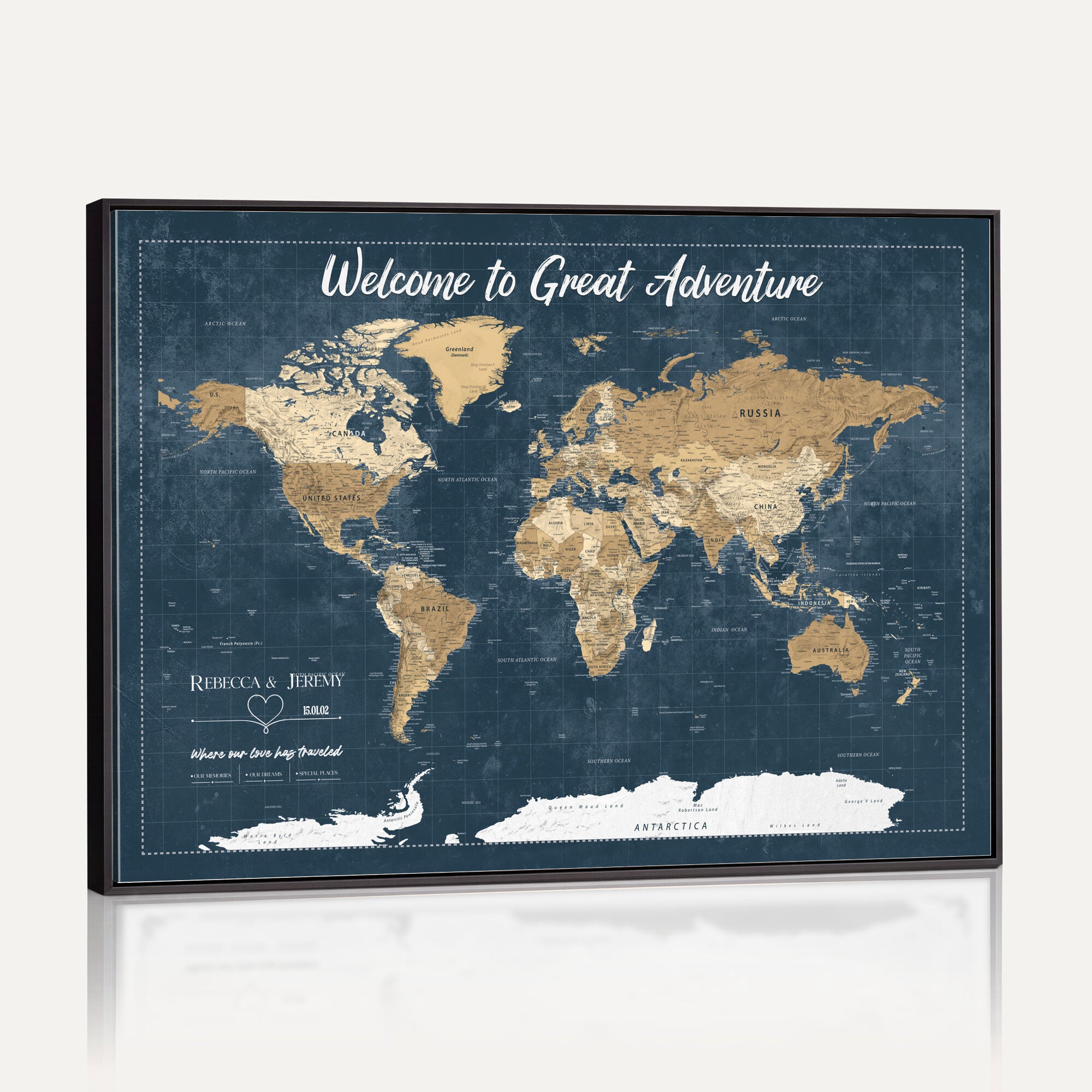 57167164-MGV-CV-36X24 - Custom Push Pin Travel Map Canvas Print, Cream Personalized Travel Tracker Map, Anniversary Gift, Vintage World Map Wall Art