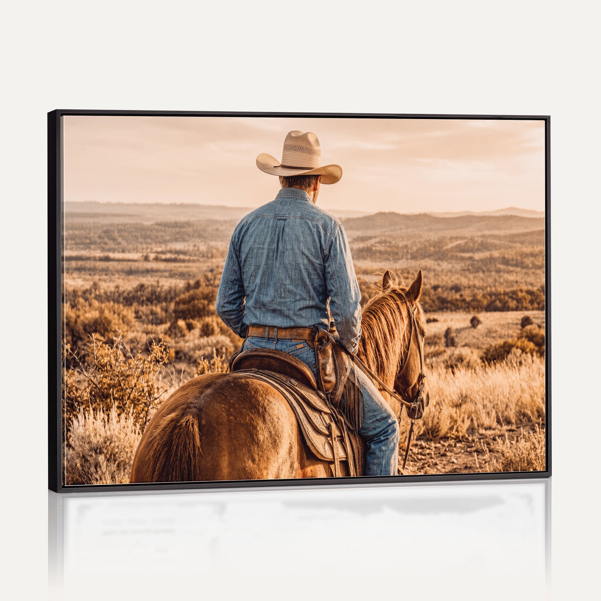 62076449-MGV-CV-36X24 - Texas Cowboy and Horse Print for Western Wall Art Decor for Farmhouse
