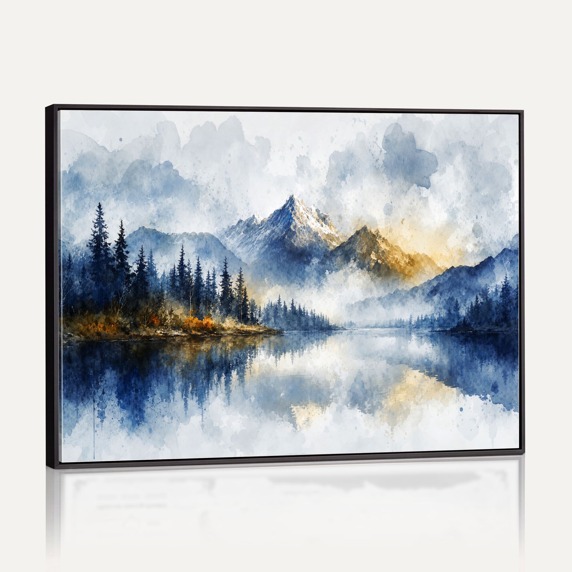 62076449DG-MGV-CV-36X24 - Abstract Watercolor Mountain Lake Wall Art Print for Living Room Decor