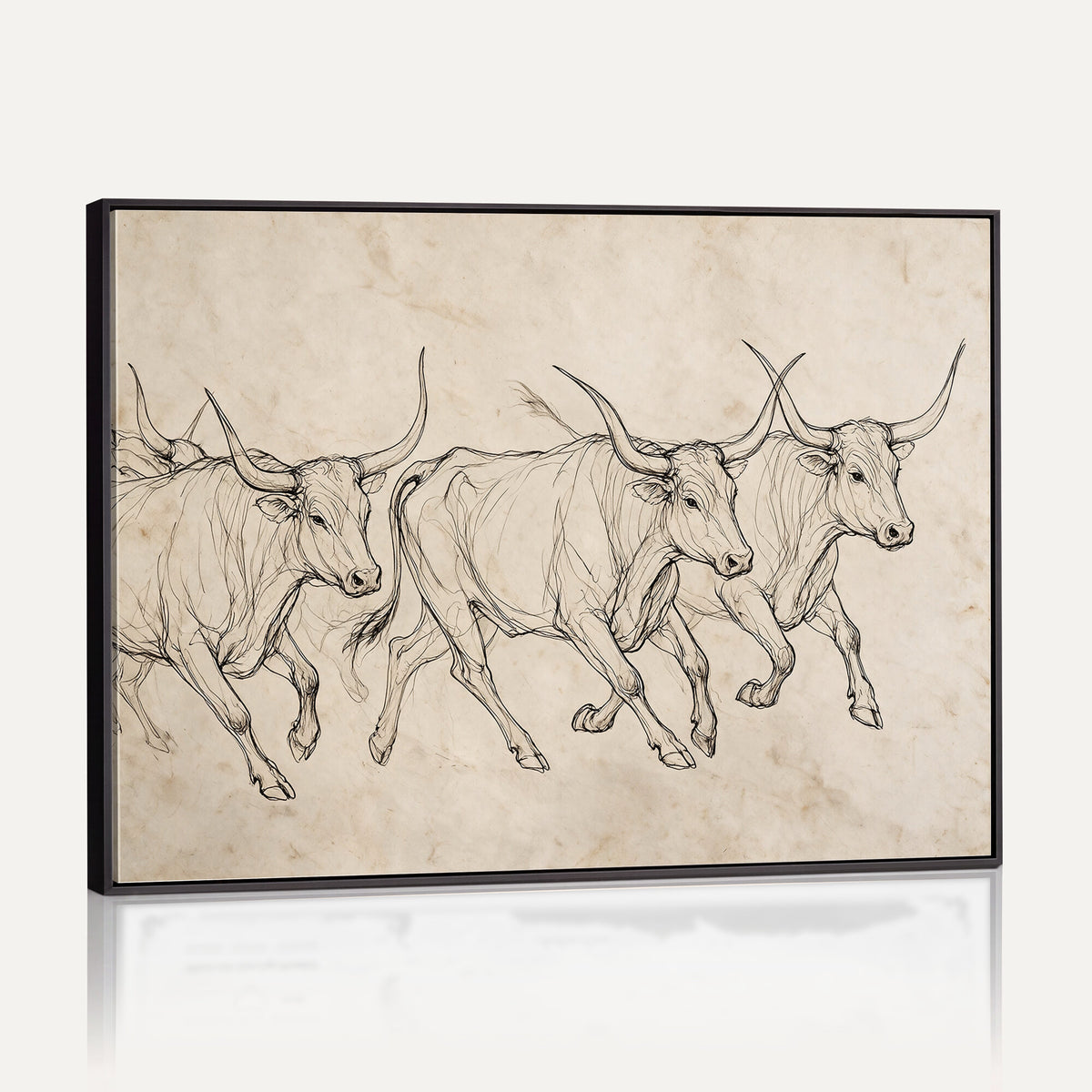 87177621-MGV-CV-36X24 - Minimalist Longhorn Line Art, Modern Texas Bull Canvas Print, Abstract Western Wall Decor, Continuous Line Artwork, Black White Ranch Gift