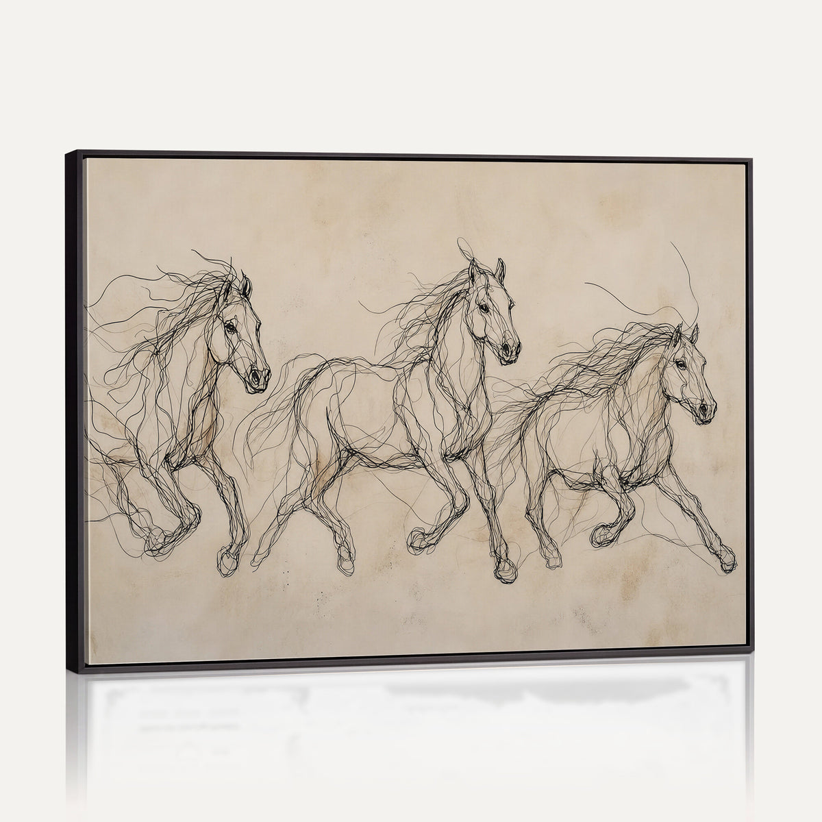 81051673-MGV-CV-36X24 - Abstract Horse Line Art Canvas, Gesture Sketch Wild Horses Print, Modern Scribble Artwork, Minimalist Equine Wall Decor, Rustic Studio Gift