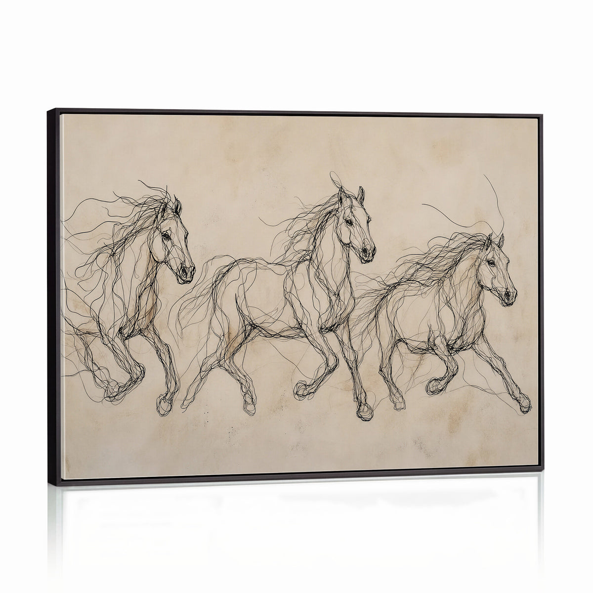 81051673-MGV-CV-36X24 - Abstract Horse Line Art Canvas, Gesture Sketch Wild Horses Print, Minimalist Equine Decor