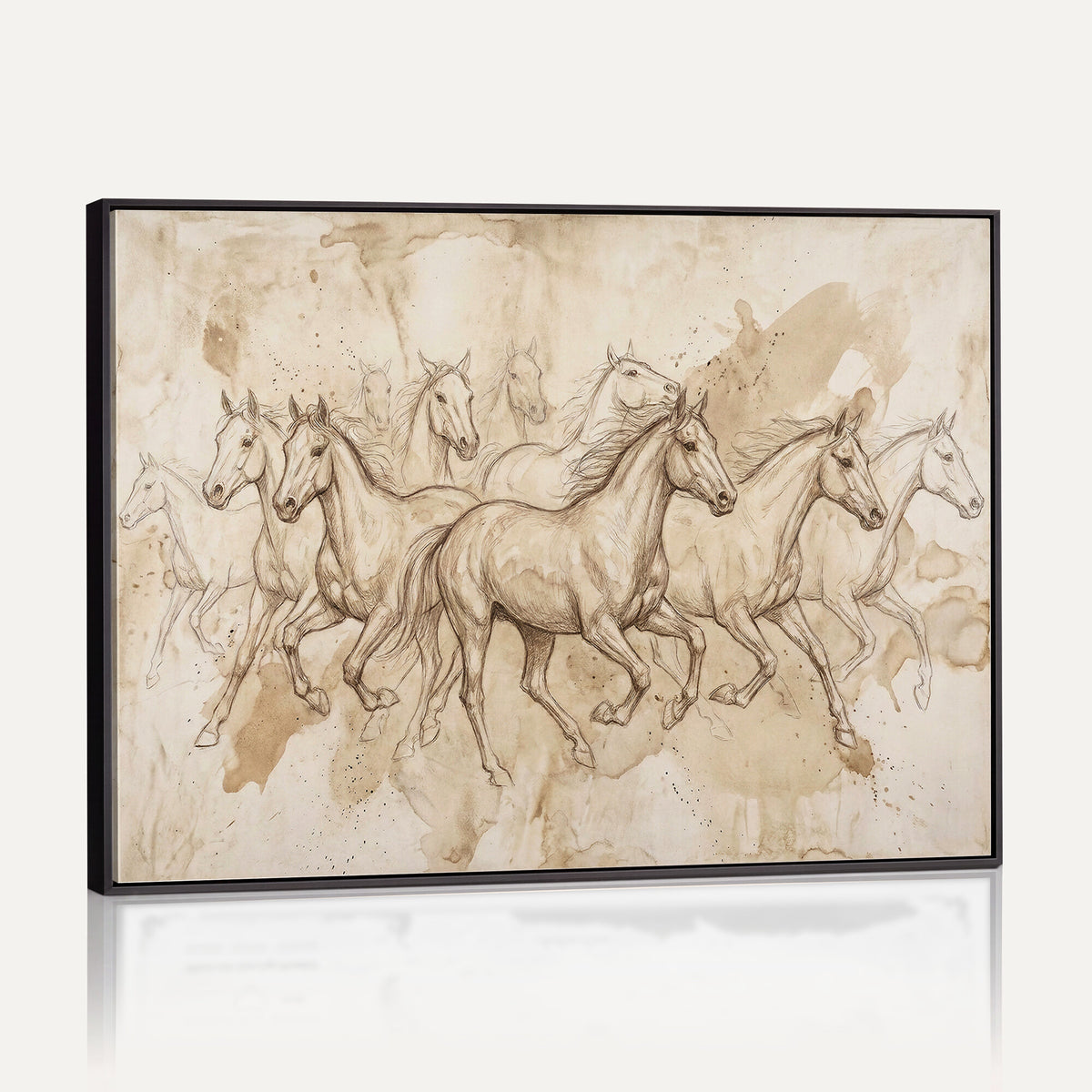 52233469-MGV-CV-36X24 - Vintage Horse Sketch Canvas Wall Art, Wild Horses Pencil Drawing Print, Antique Parchment Western Decor, Equine Sketching, Country Manor Gift